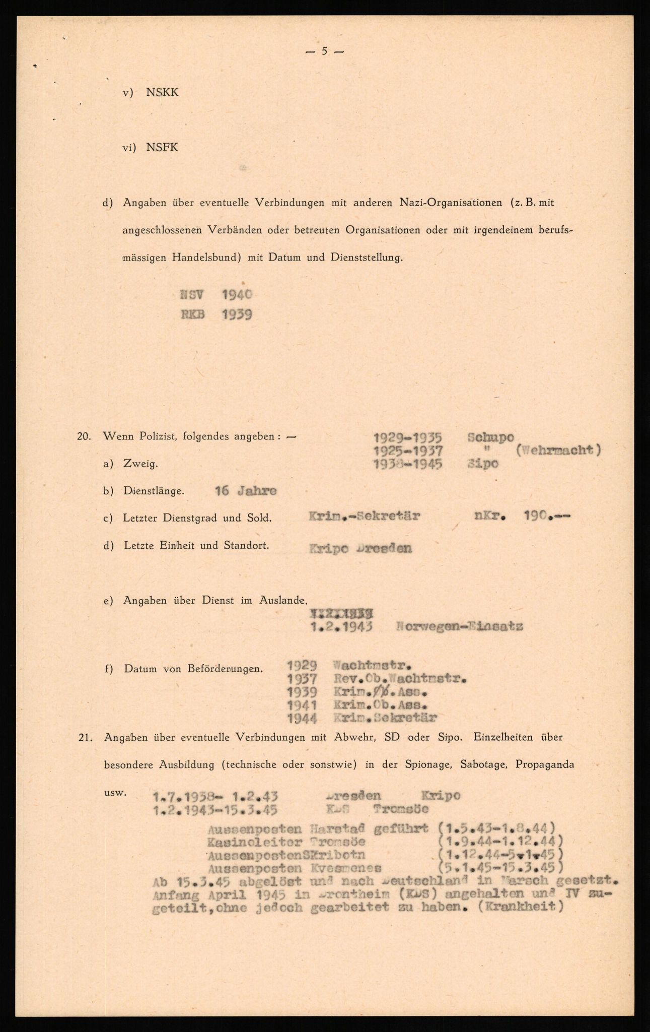 Forsvaret, Forsvarets overkommando II, AV/RA-RAFA-3915/D/Db/L0025: CI Questionaires. Tyske okkupasjonsstyrker i Norge. Tyskere., 1945-1946, p. 266