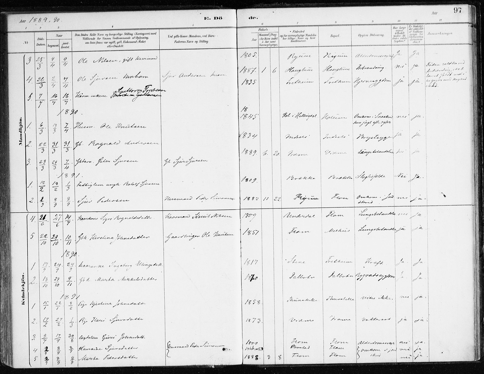 Aurland sokneprestembete, AV/SAB-A-99937/H/Ha/Hac/L0001: Parish register (official) no. C 1, 1880-1921, p. 97