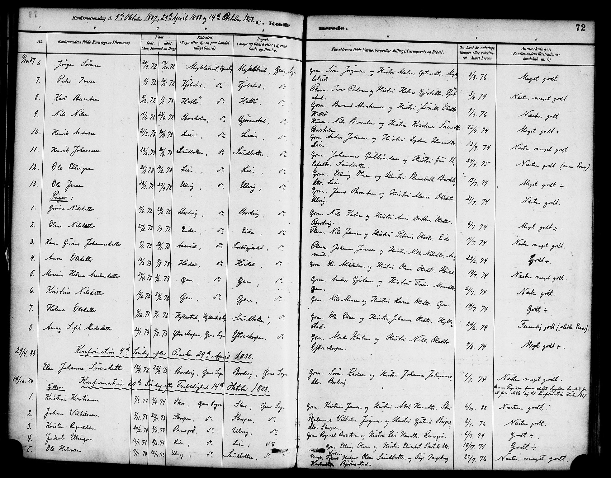 Hyllestad sokneprestembete, SAB/A-80401: Parish register (official) no. D 1, 1886-1905, p. 72
