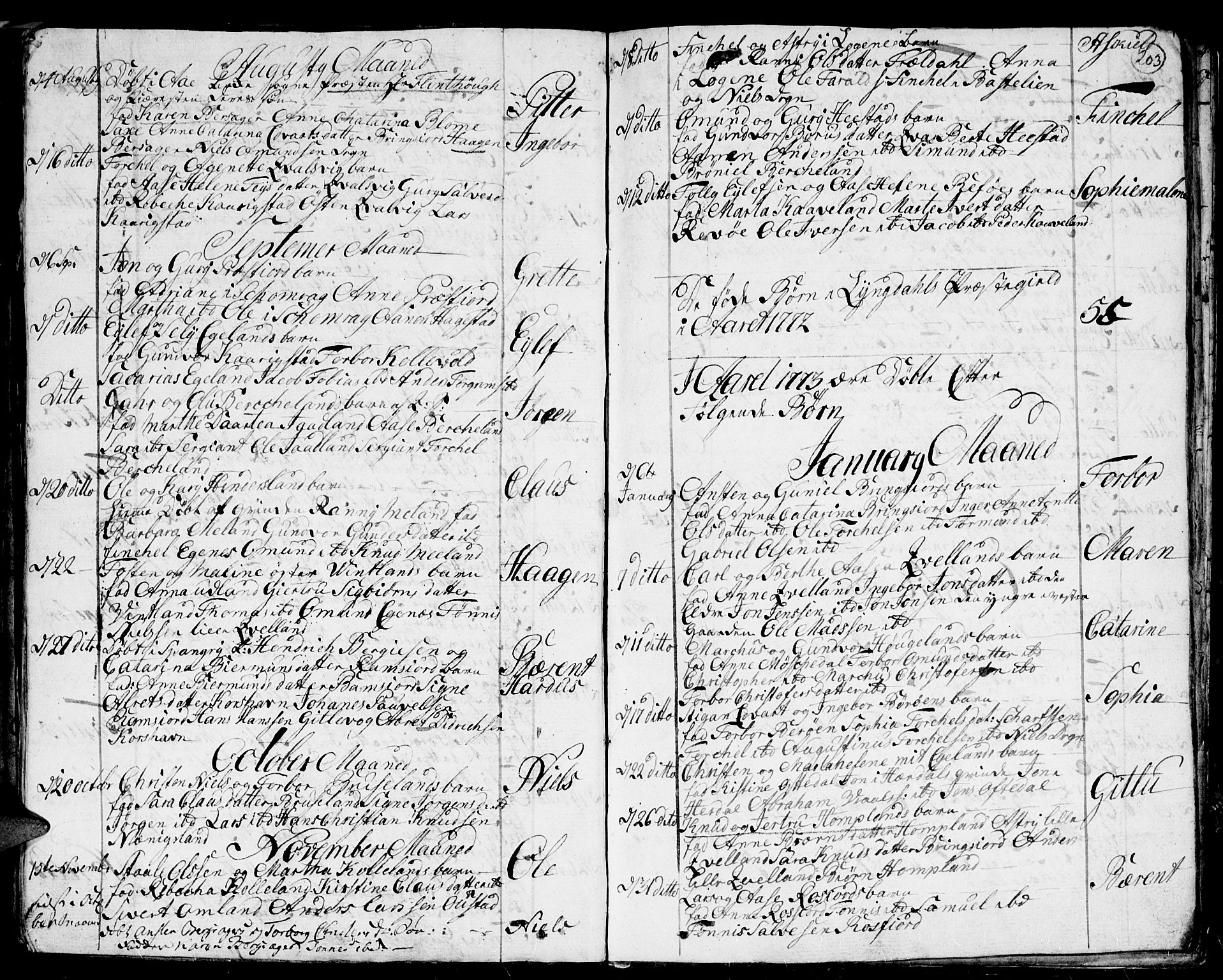 Lyngdal sokneprestkontor, SAK/1111-0029/F/Fa/Fac/L0001: Parish register (official) no. A 1, 1727-1779, p. 203