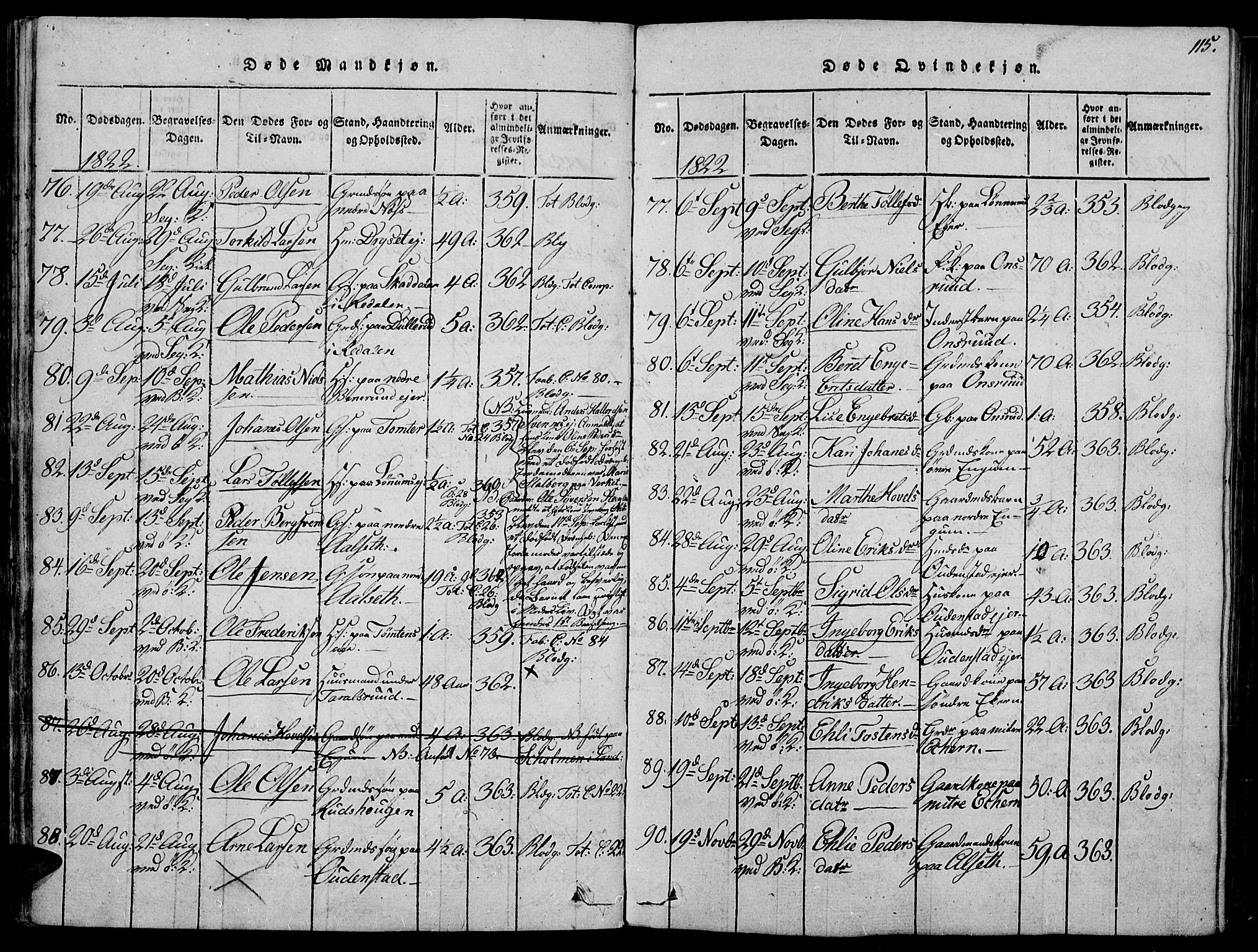 Biri prestekontor, AV/SAH-PREST-096/H/Ha/Haa/L0003: Parish register (official) no. 3, 1814-1828, p. 115