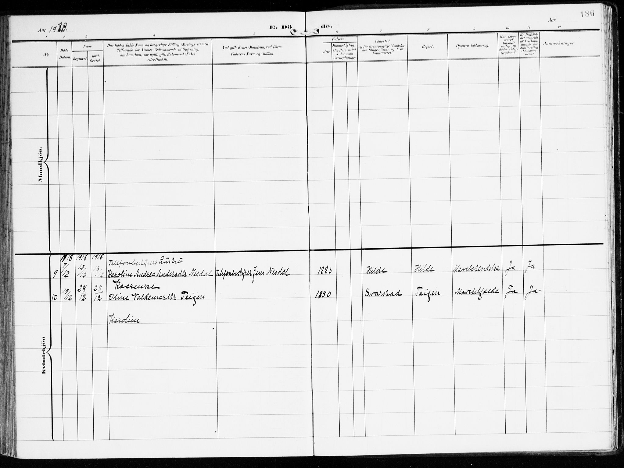 Innvik sokneprestembete, AV/SAB-A-80501: Parish register (official) no. B 2, 1903-1929, p. 186