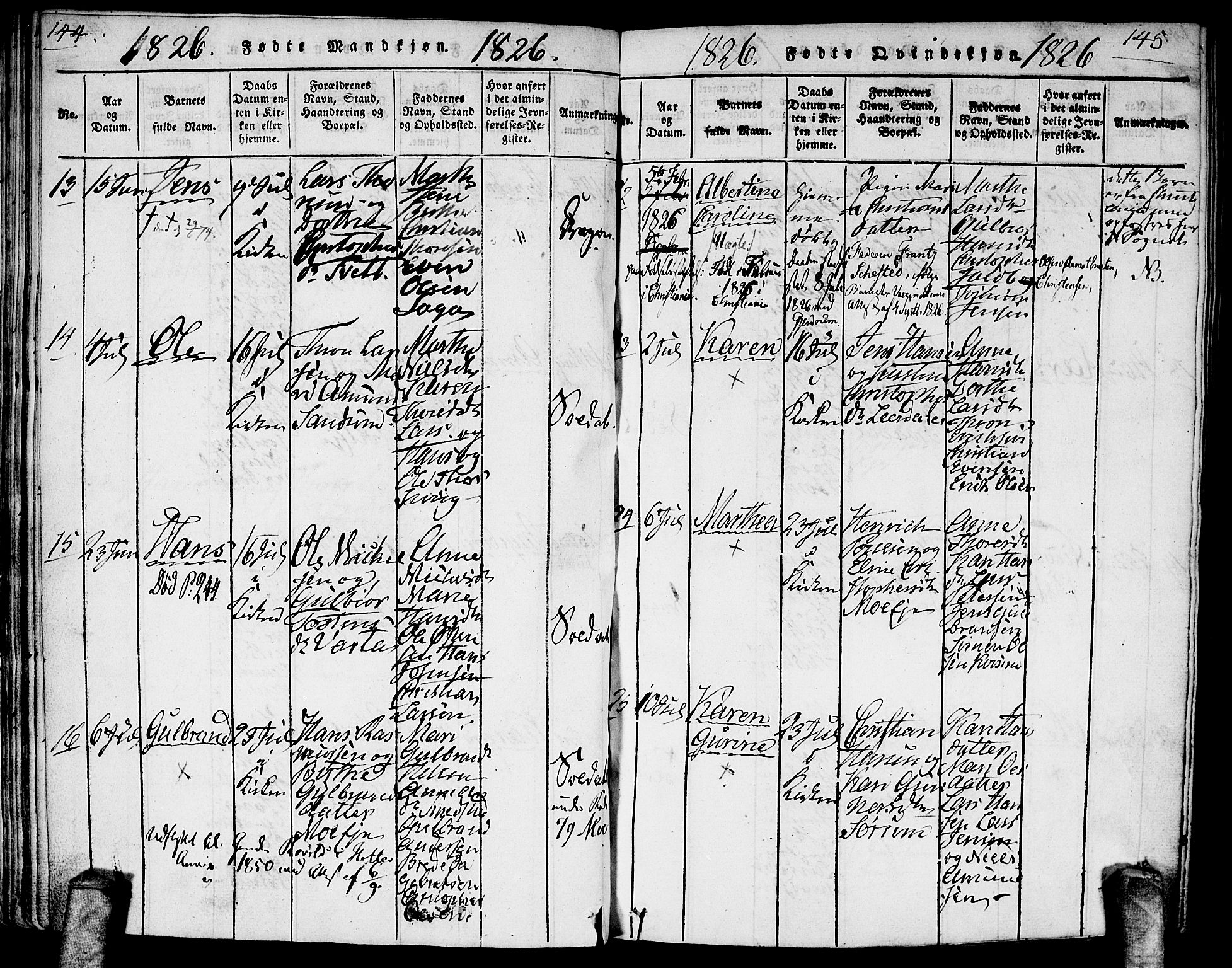 Gjerdrum prestekontor Kirkebøker, AV/SAO-A-10412b/G/Ga/L0001: Parish register (copy) no. I 1, 1816-1837, p. 144-145