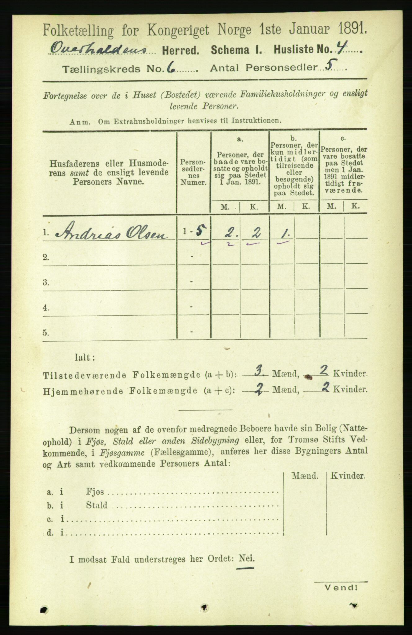 RA, 1891 census for 1744 Overhalla, 1891, p. 2111