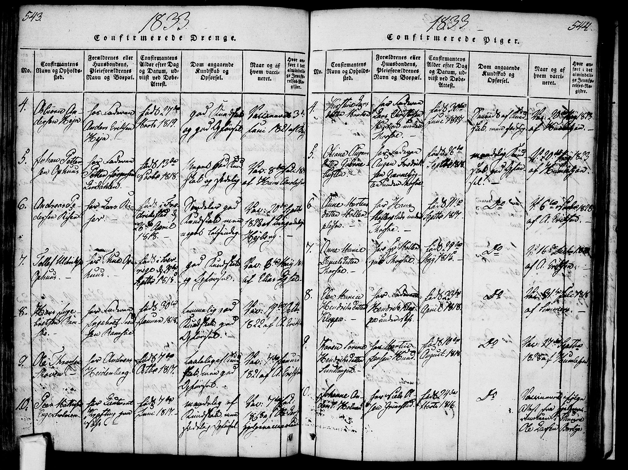 Borge prestekontor Kirkebøker, AV/SAO-A-10903/F/Fa/L0003: Parish register (official) no. I 3, 1815-1836, p. 543-544