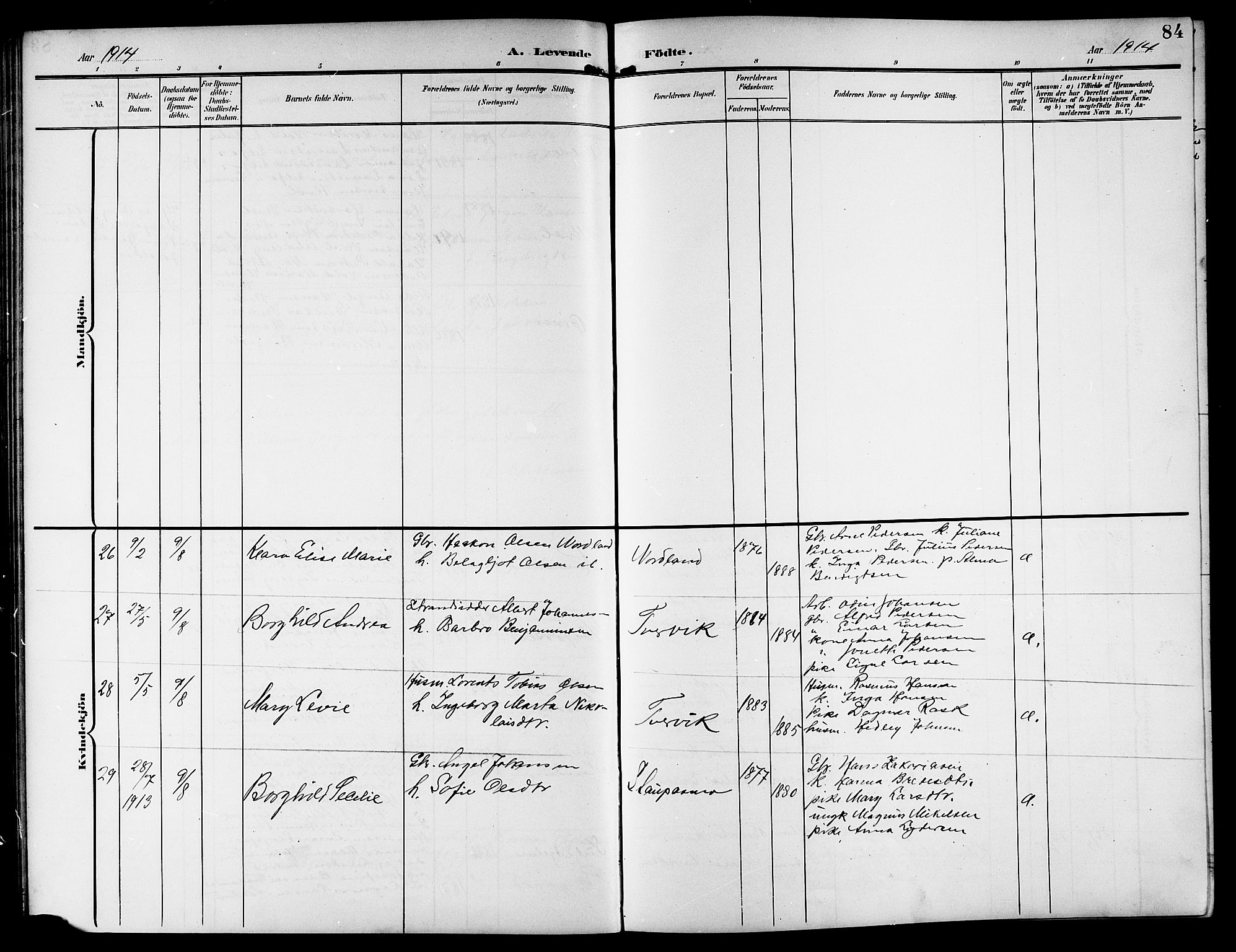 Ministerialprotokoller, klokkerbøker og fødselsregistre - Nordland, AV/SAT-A-1459/846/L0655: Parish register (copy) no. 846C05, 1902-1916, p. 84