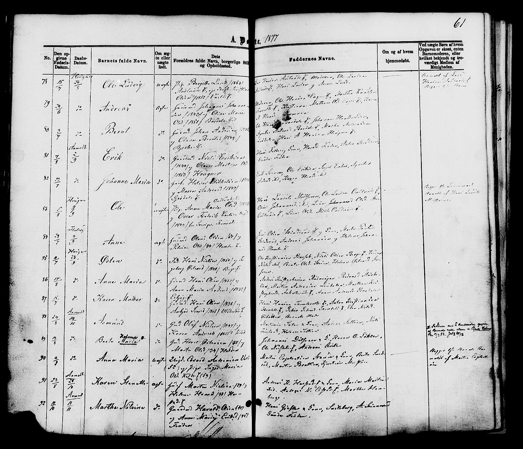 Nordre Land prestekontor, AV/SAH-PREST-124/H/Ha/Haa/L0002: Parish register (official) no. 2, 1872-1881, p. 61