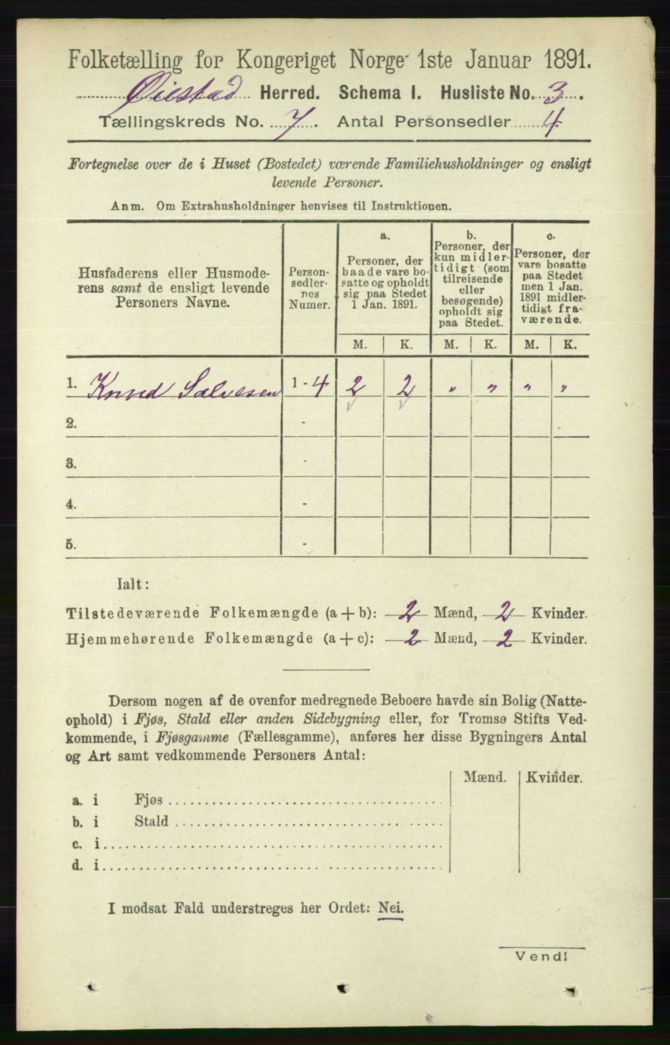 RA, 1891 census for 0920 Øyestad, 1891, p. 2569