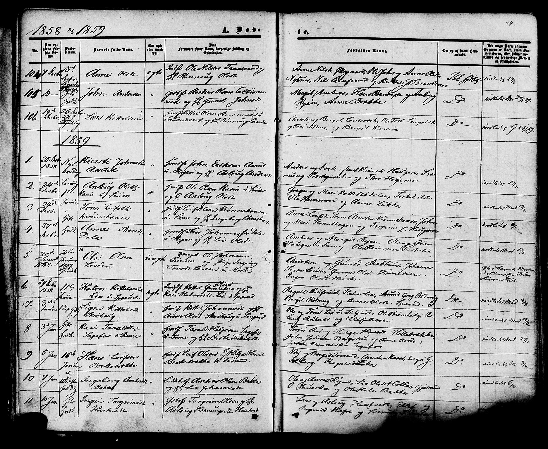 Heddal kirkebøker, SAKO/A-268/F/Fa/L0007: Parish register (official) no. I 7, 1855-1877, p. 34
