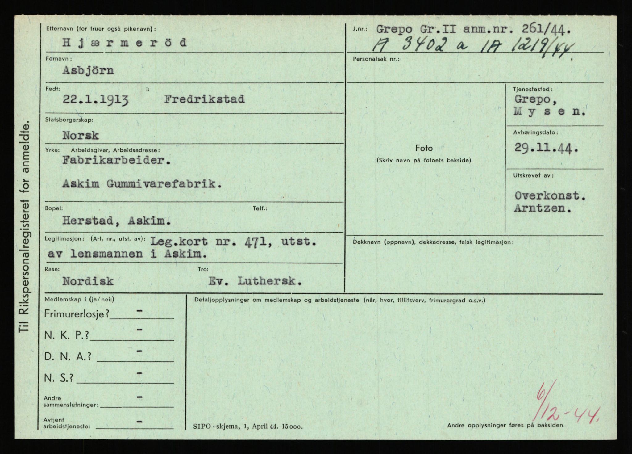 Statspolitiet - Hovedkontoret / Osloavdelingen, AV/RA-S-1329/C/Ca/L0006: Hanche - Hokstvedt, 1943-1945, p. 4491