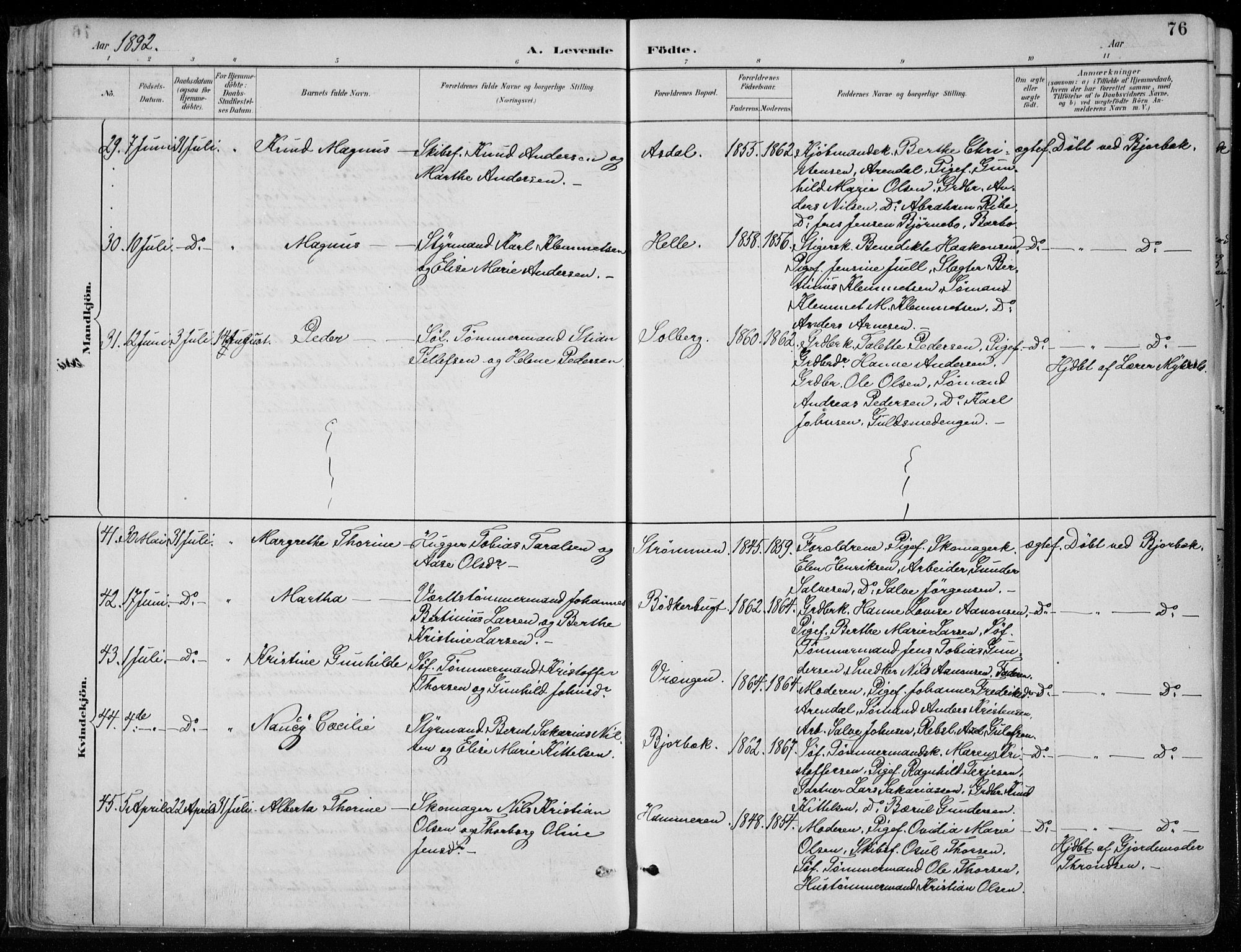 Øyestad sokneprestkontor, AV/SAK-1111-0049/F/Fa/L0017: Parish register (official) no. A 17, 1887-1896, p. 76