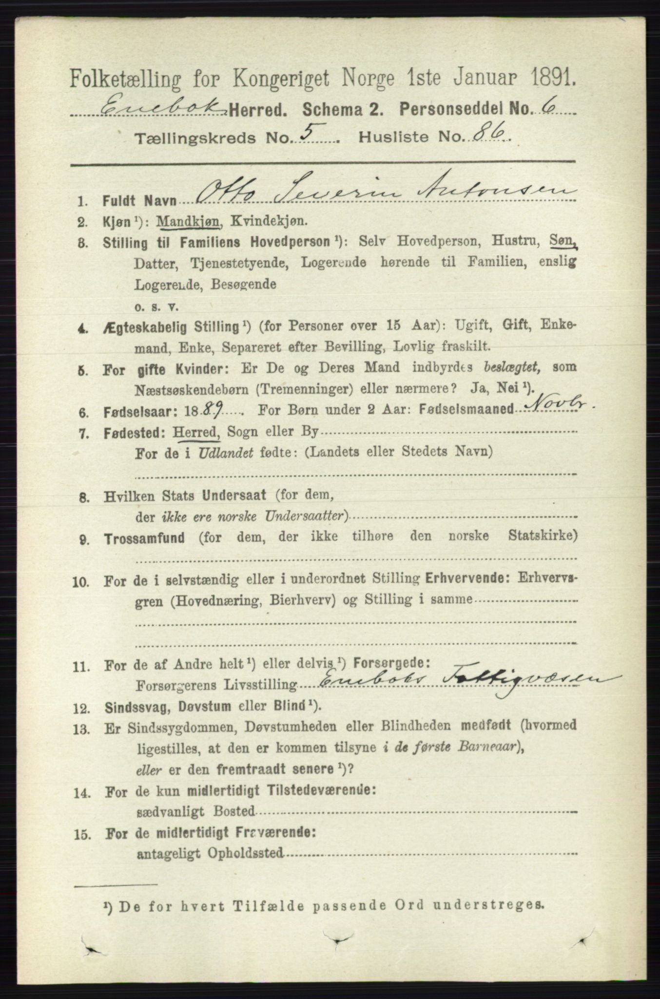 RA, 1891 census for 0229 Enebakk, 1891, p. 2518