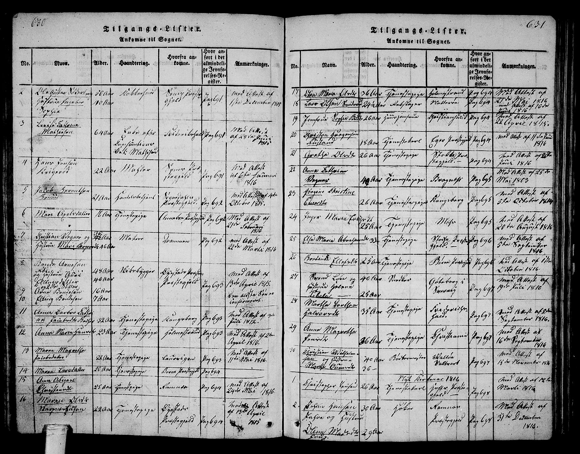 Tønsberg kirkebøker, AV/SAKO-A-330/G/Ga/L0001: Parish register (copy) no. 1, 1813-1826, p. 630-631