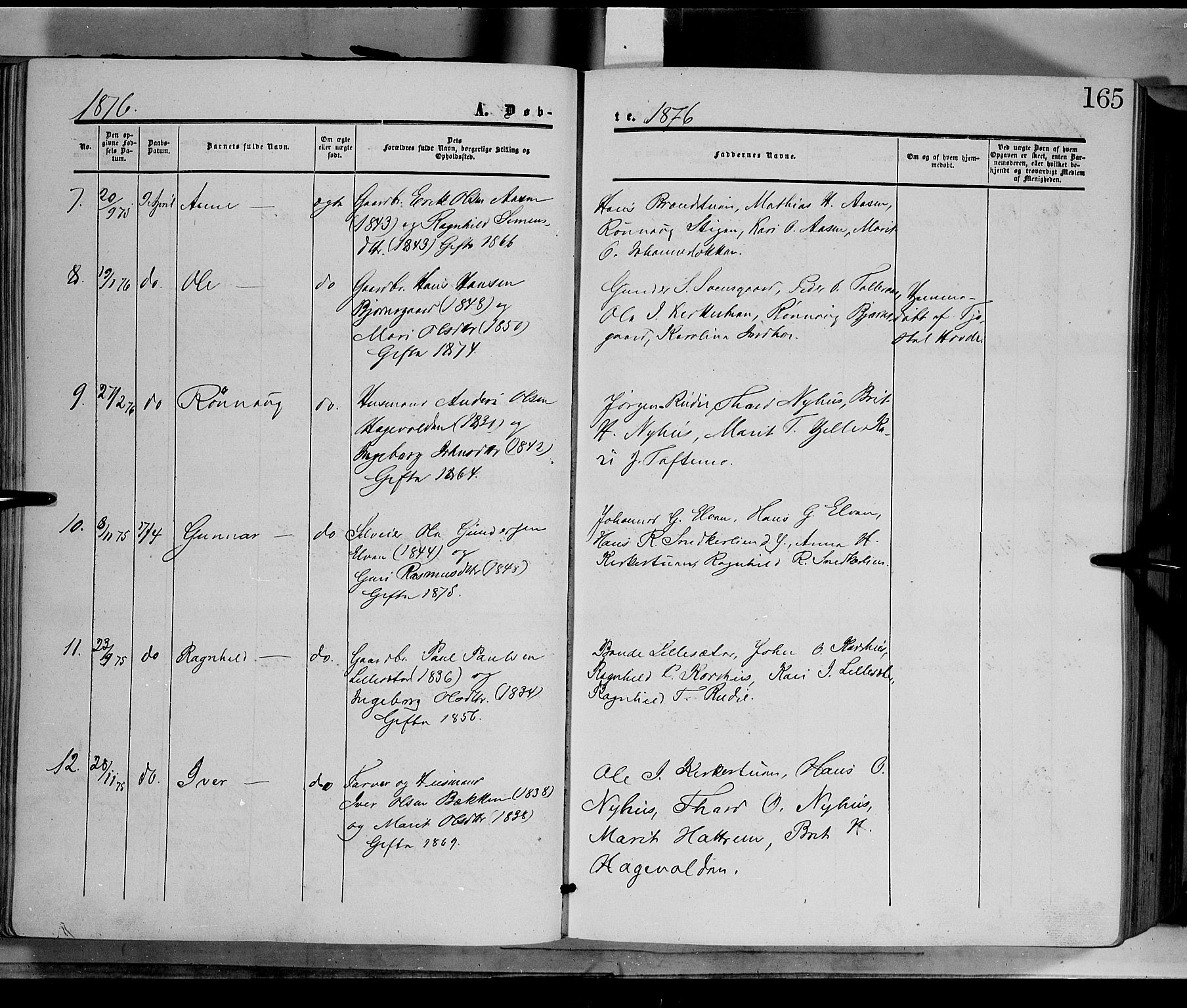 Dovre prestekontor, SAH/PREST-066/H/Ha/Haa/L0001: Parish register (official) no. 1, 1854-1878, p. 165