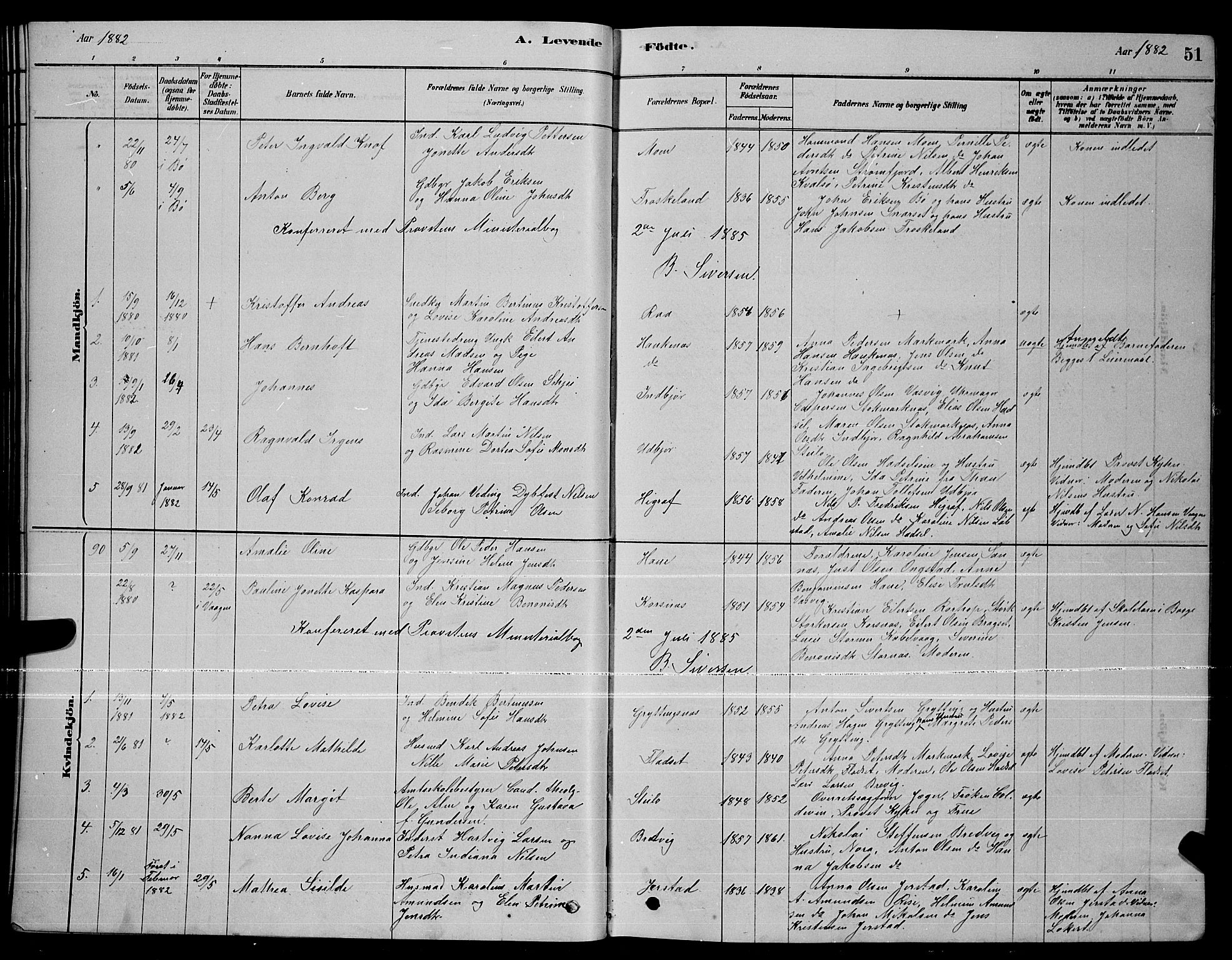 Ministerialprotokoller, klokkerbøker og fødselsregistre - Nordland, AV/SAT-A-1459/888/L1267: Parish register (copy) no. 888C05, 1878-1890, p. 51