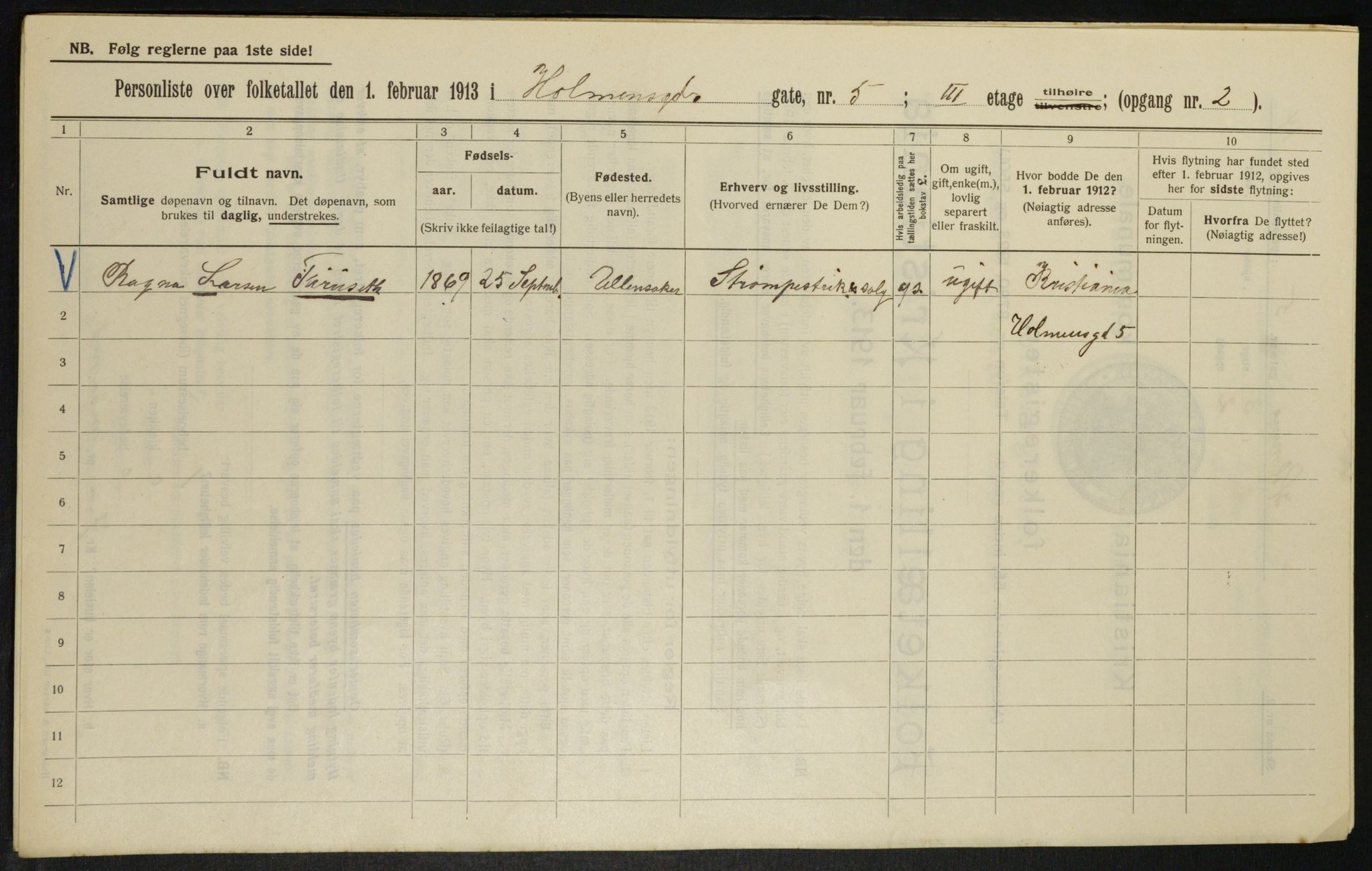 OBA, Municipal Census 1913 for Kristiania, 1913, p. 40652