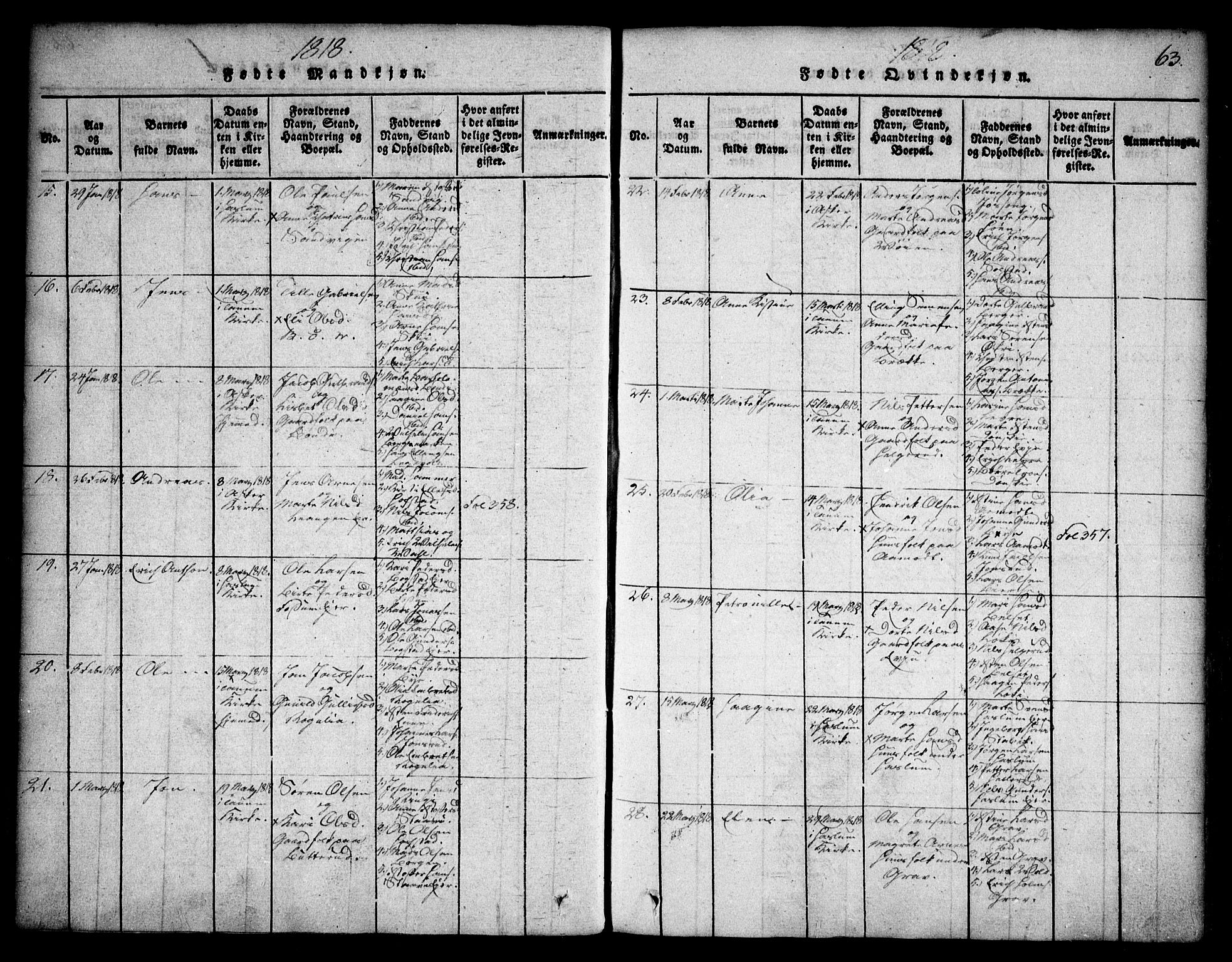 Asker prestekontor Kirkebøker, AV/SAO-A-10256a/F/Fa/L0006: Parish register (official) no. I 6, 1814-1824, p. 63