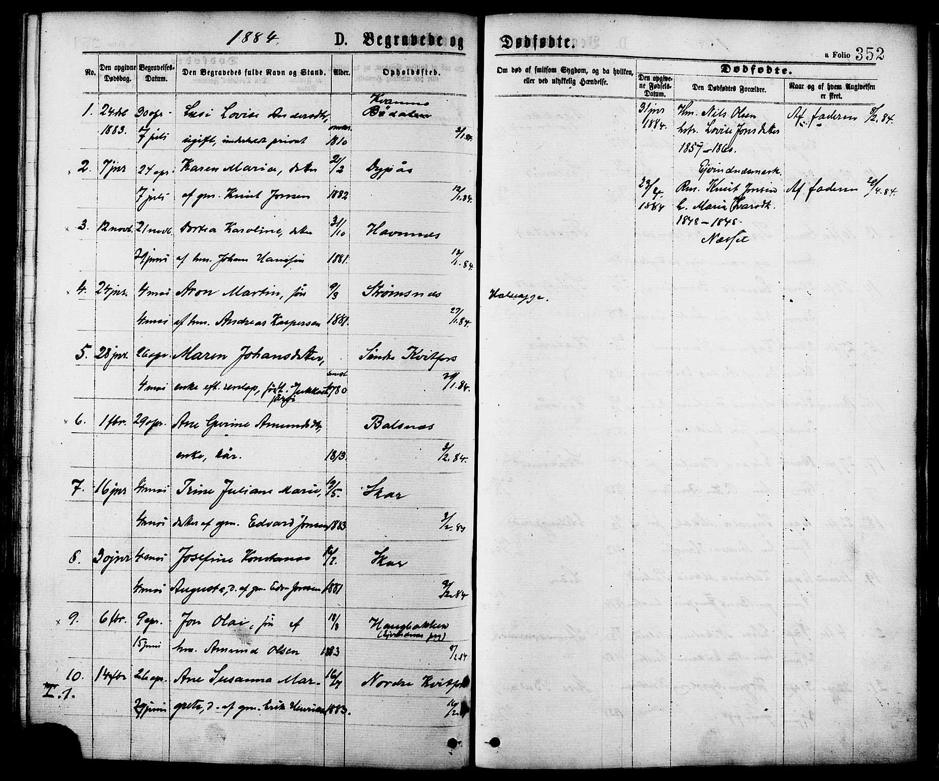 Ministerialprotokoller, klokkerbøker og fødselsregistre - Nordland, AV/SAT-A-1459/863/L0897: Parish register (official) no. 863A09, 1872-1886, p. 352