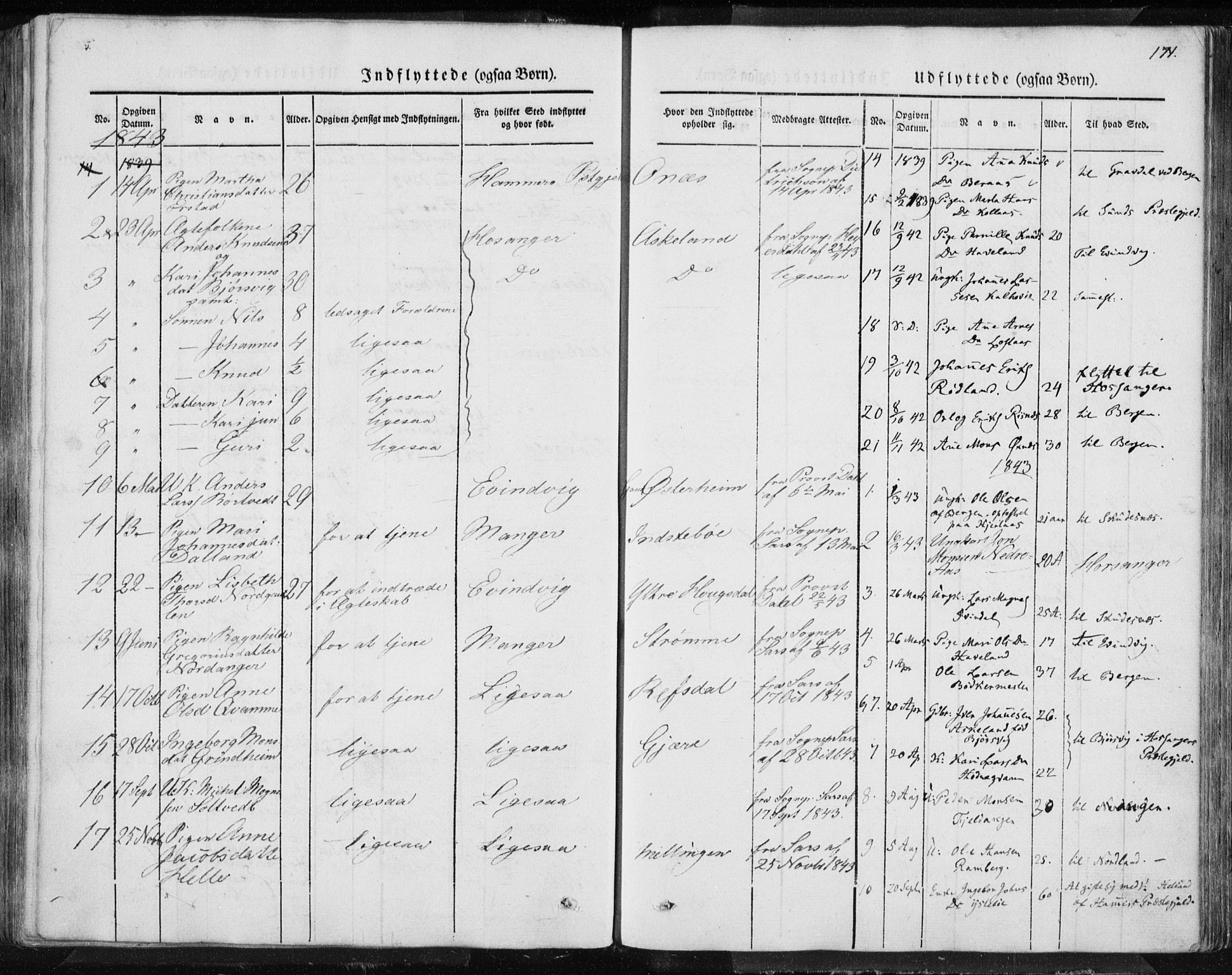 Lindås Sokneprestembete, SAB/A-76701/H/Haa: Parish register (official) no. A 10, 1842-1862, p. 171