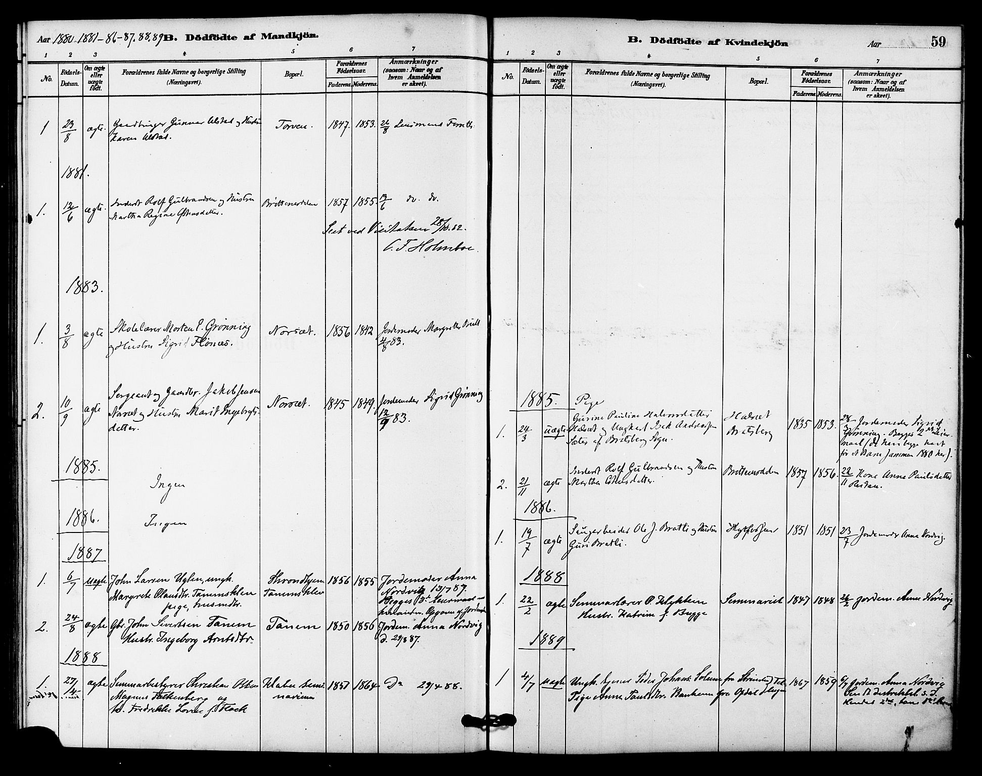 Ministerialprotokoller, klokkerbøker og fødselsregistre - Sør-Trøndelag, SAT/A-1456/618/L0444: Parish register (official) no. 618A07, 1880-1898, p. 59