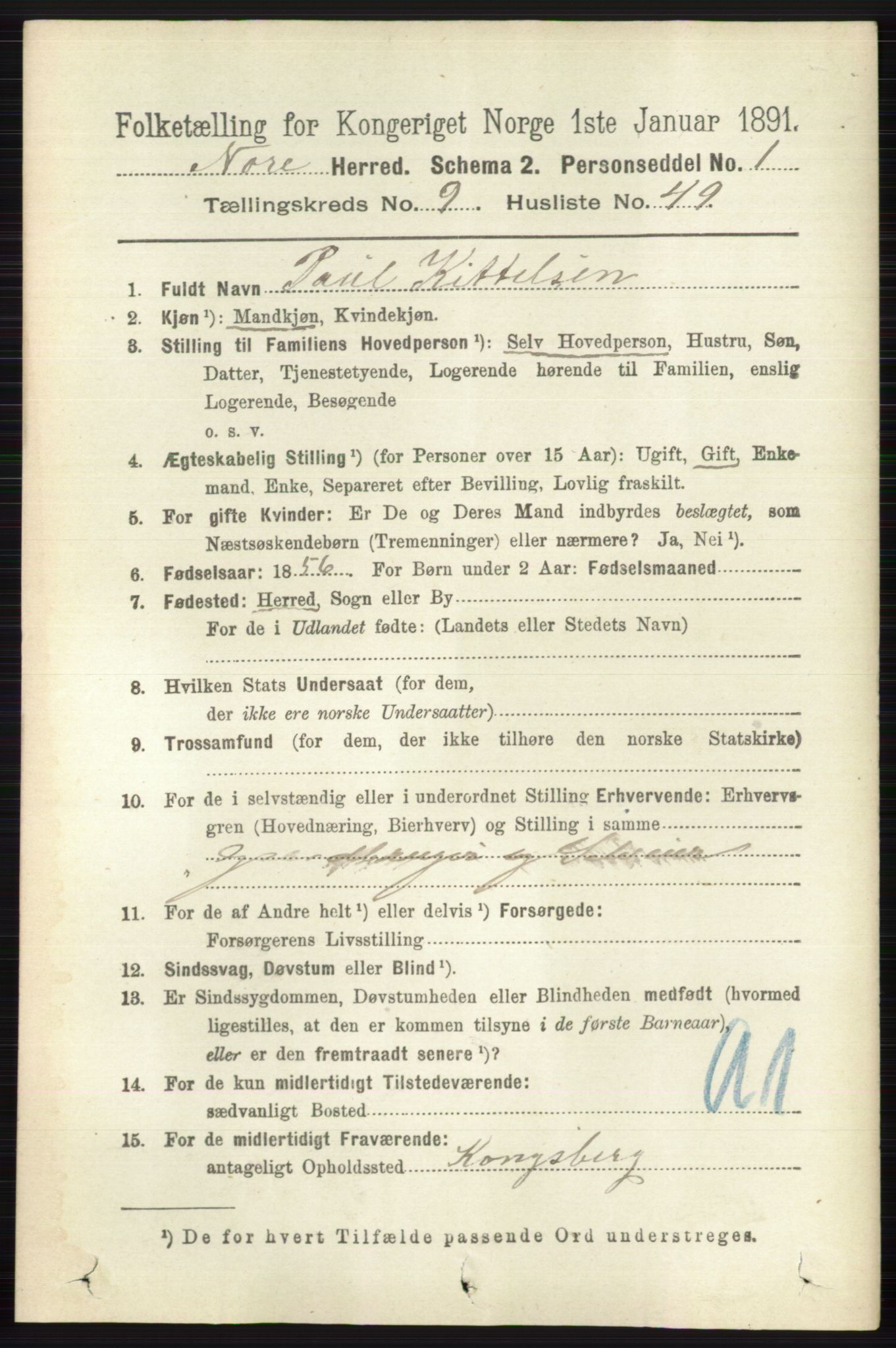 RA, 1891 census for 0633 Nore, 1891, p. 3502