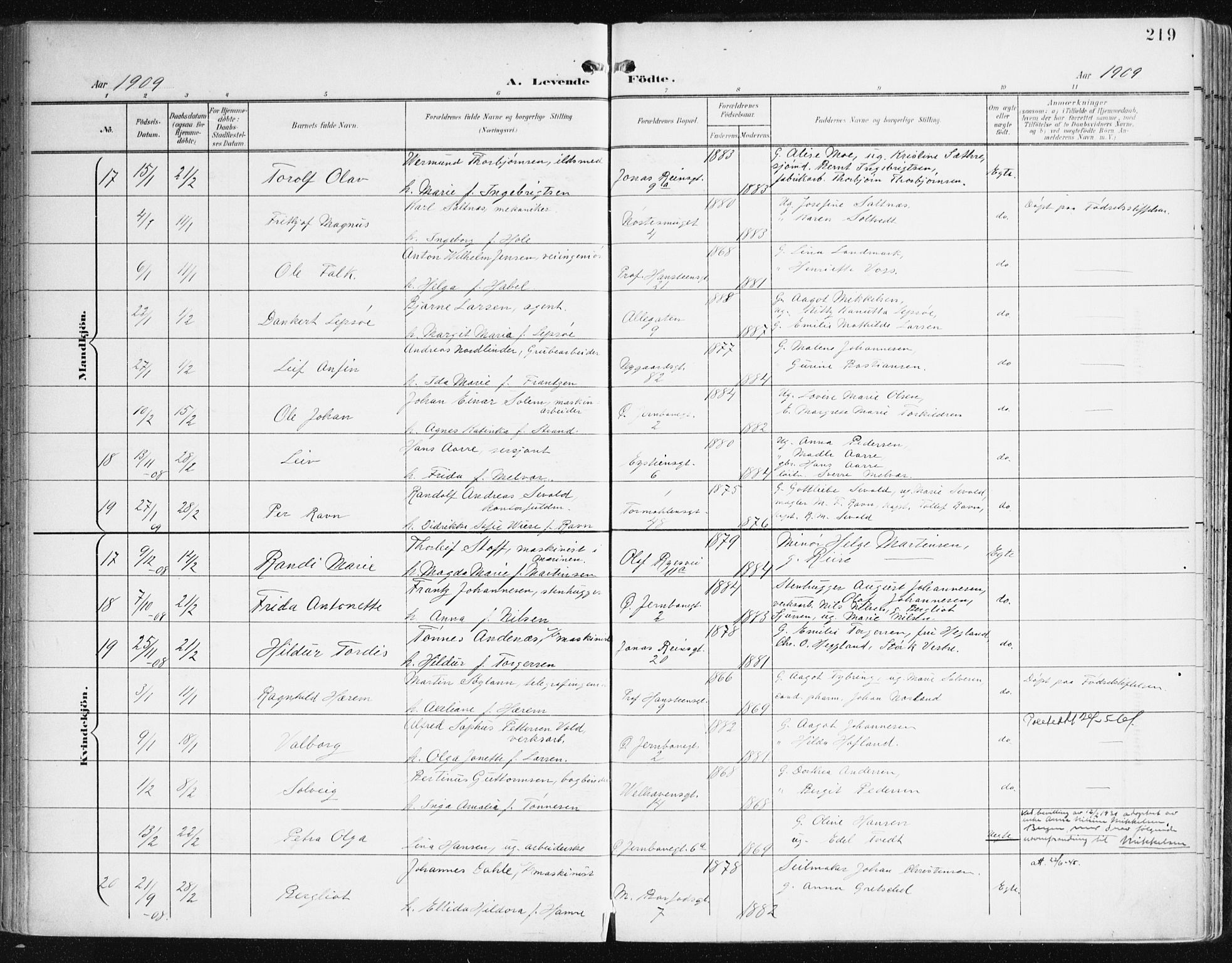 Johanneskirken sokneprestembete, AV/SAB-A-76001/H/Haa/L0002: Parish register (official) no. A 2, 1900-1912, p. 219