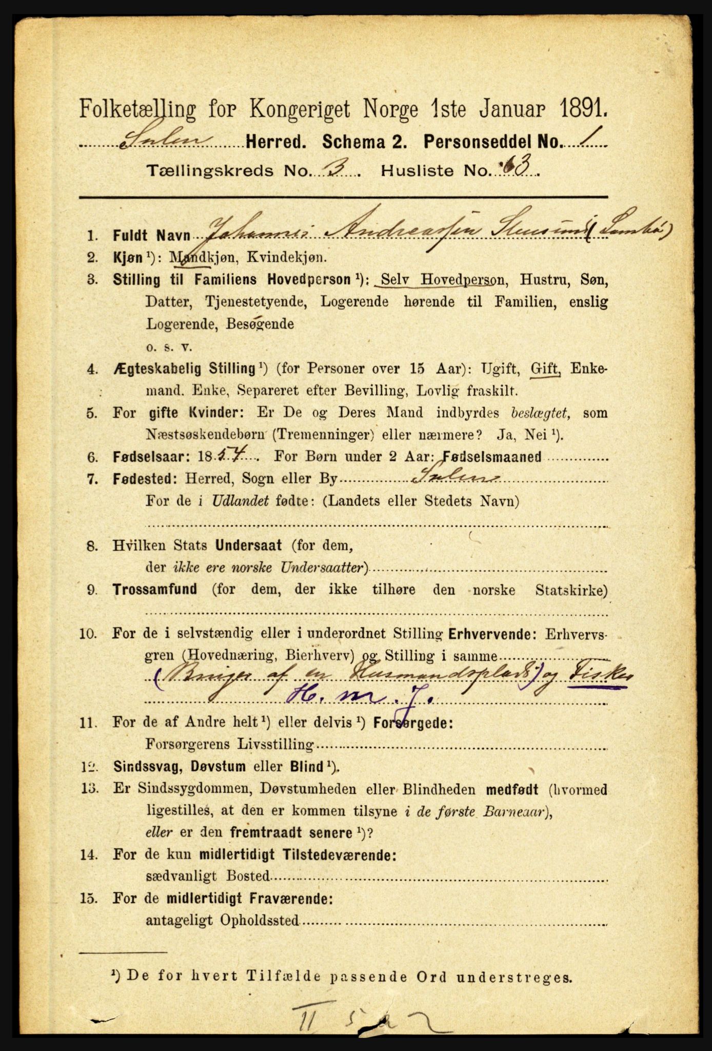 RA, 1891 census for 1412 Solund, 1891, p. 1524