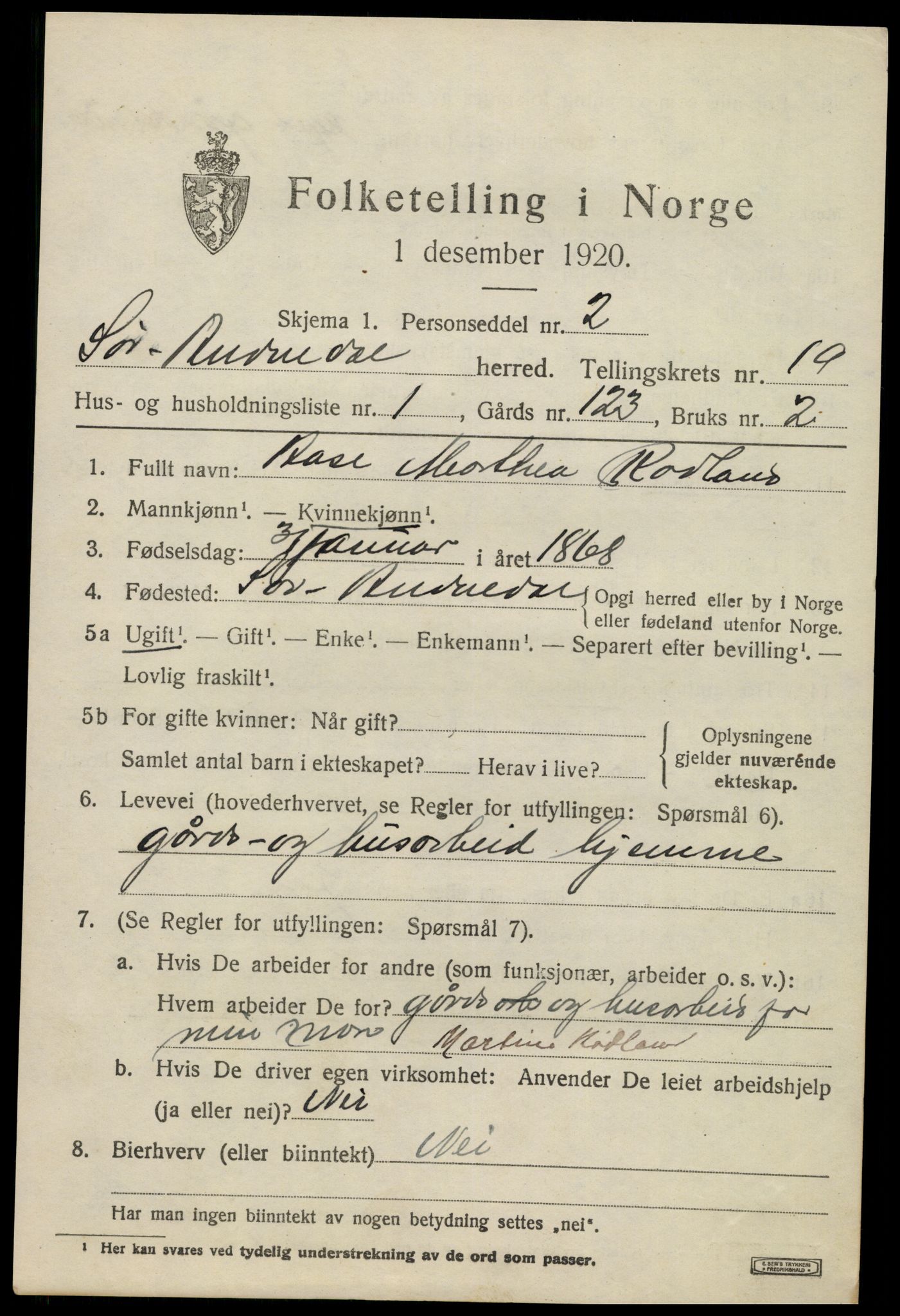 SAK, 1920 census for Sør-Audnedal, 1920, p. 6597