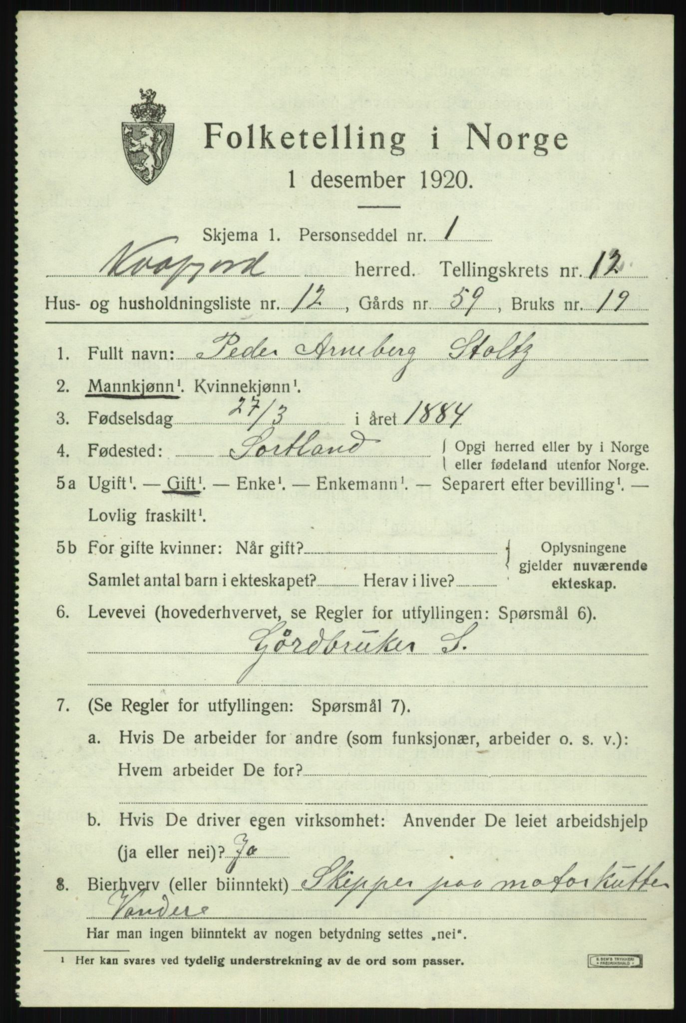 SATØ, 1920 census for Kvæfjord, 1920, p. 5821