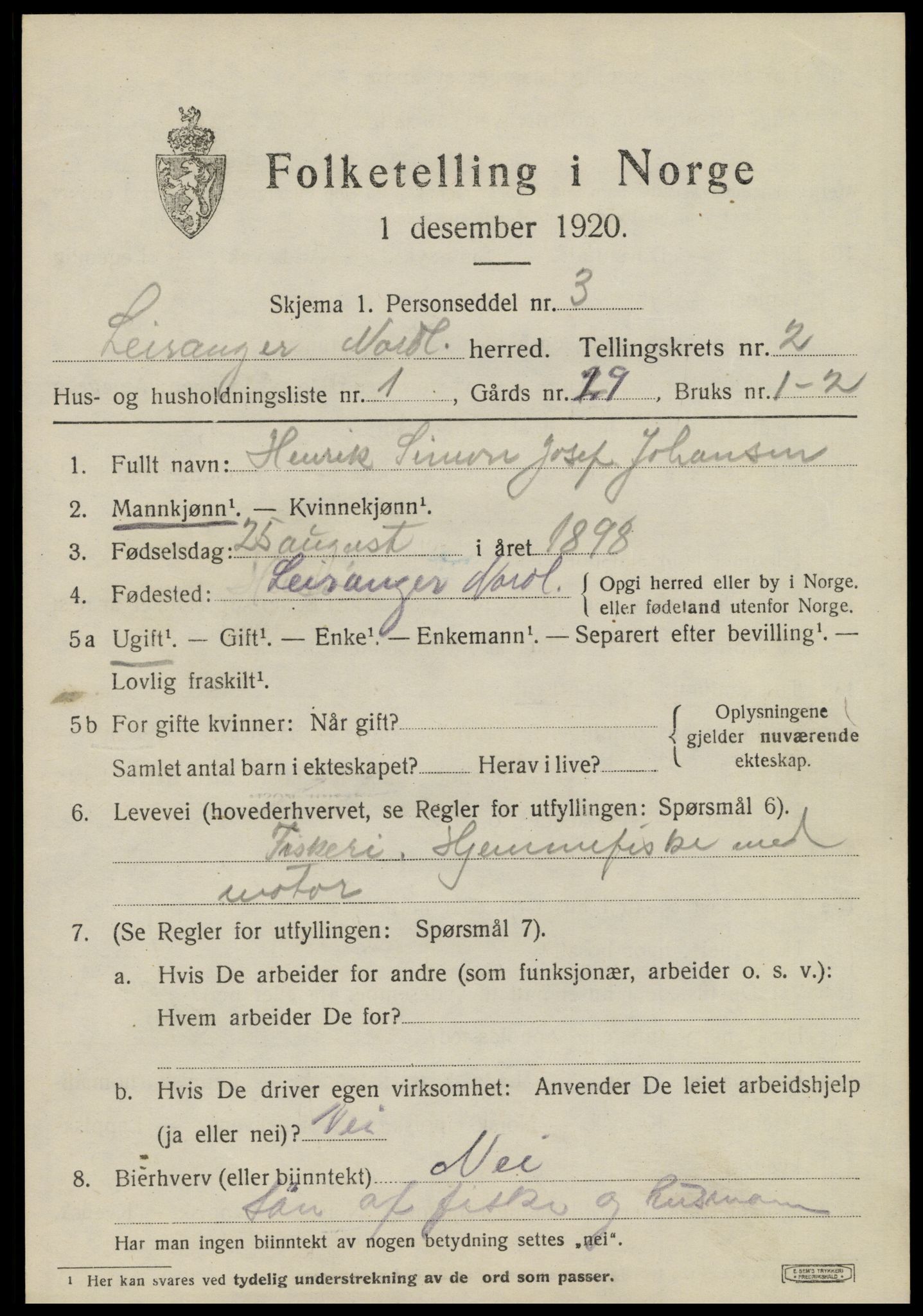 SAT, 1920 census for Leiranger, 1920, p. 785