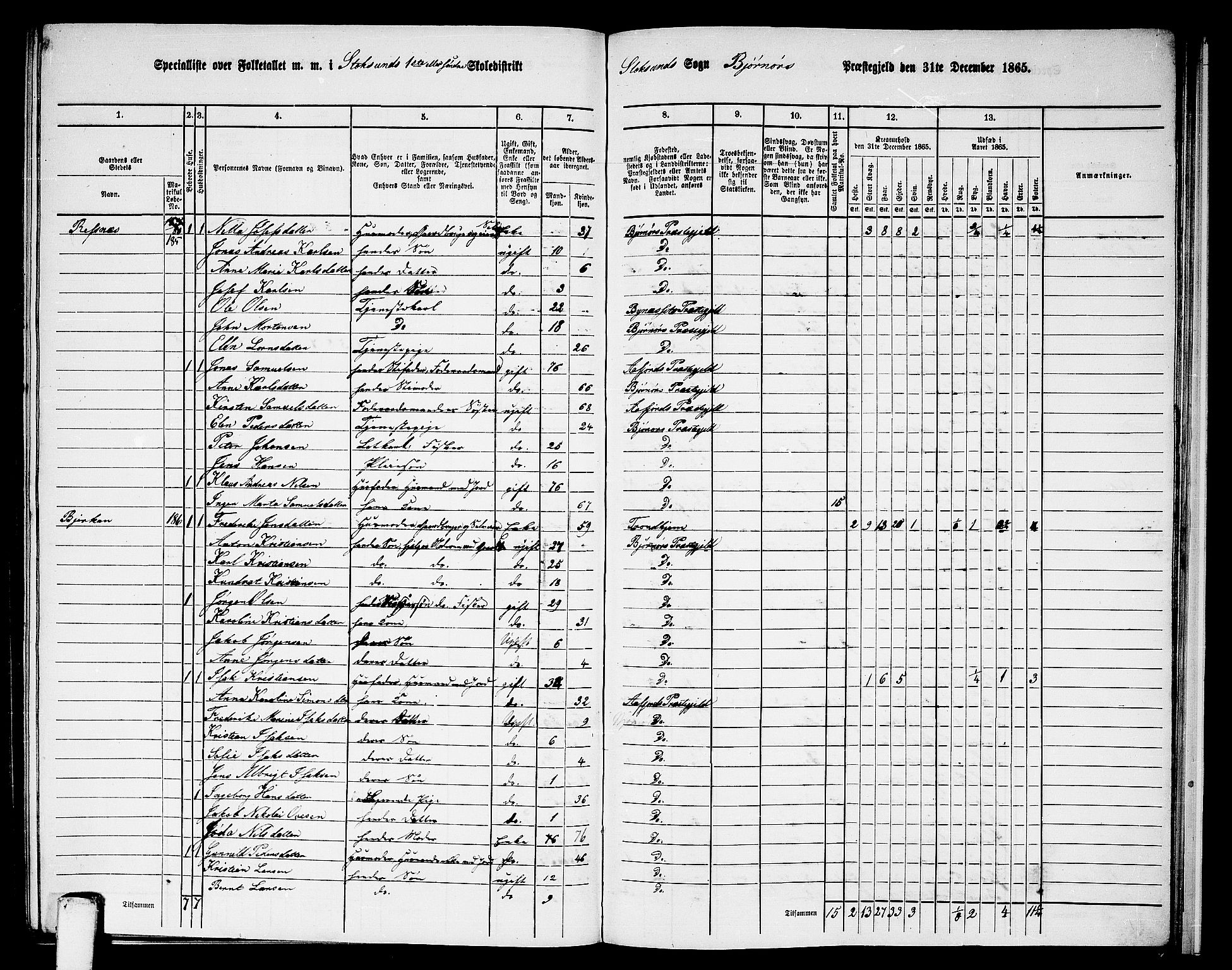 RA, 1865 census for Bjørnør, 1865, p. 127