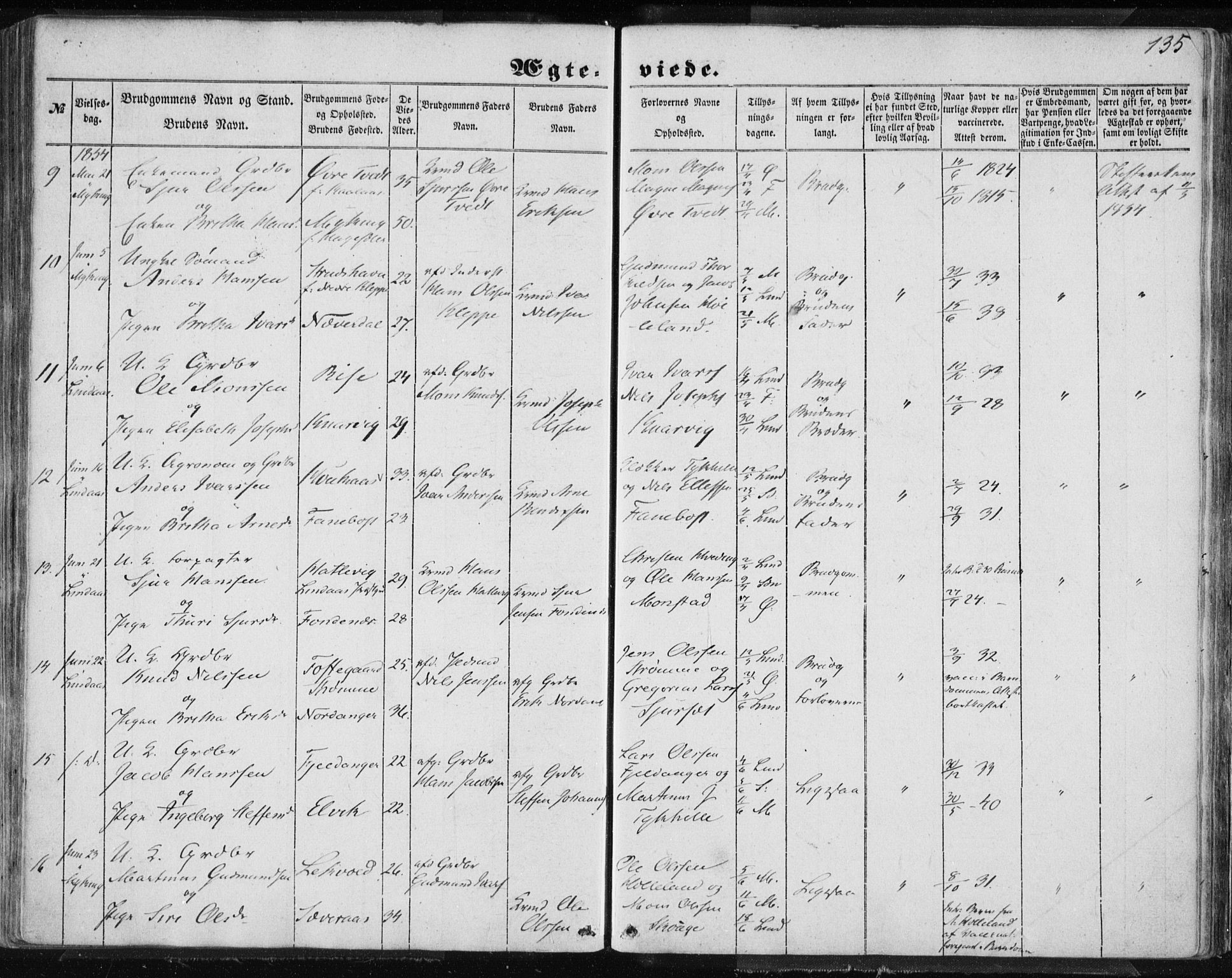 Lindås Sokneprestembete, AV/SAB-A-76701/H/Haa/Haaa/L0013: Parish register (official) no. A 13, 1848-1862, p. 135