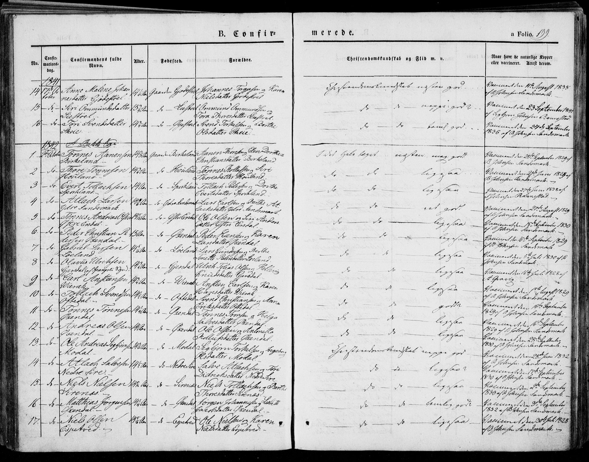 Bakke sokneprestkontor, SAK/1111-0002/F/Fa/Faa/L0004: Parish register (official) no. A 4, 1834-1846, p. 199