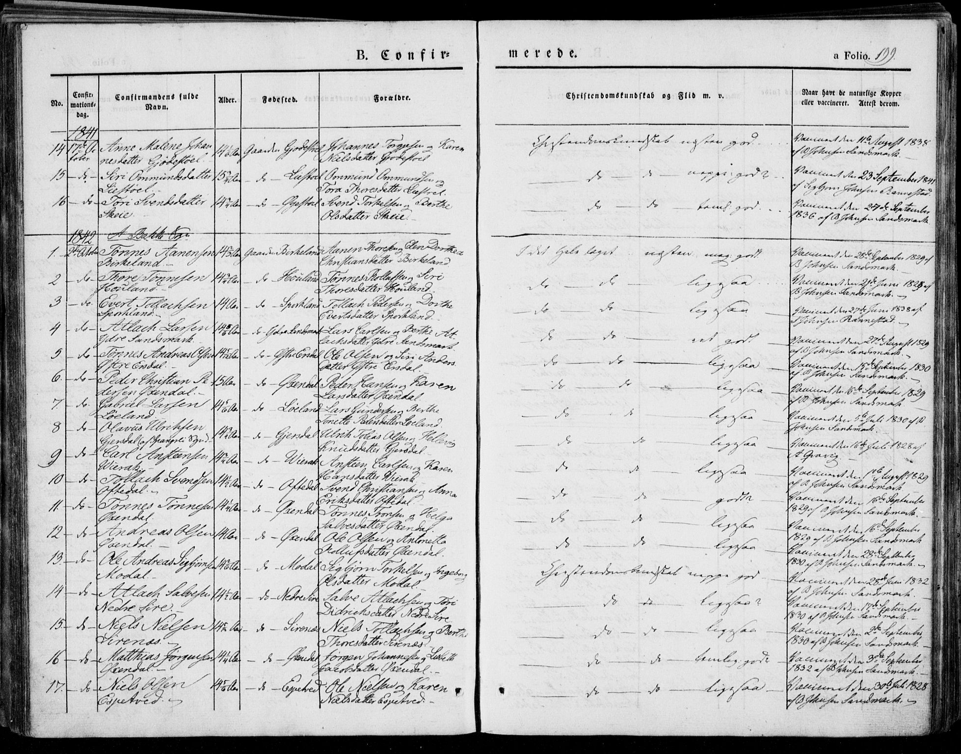 Bakke sokneprestkontor, AV/SAK-1111-0002/F/Fa/Faa/L0004: Parish register (official) no. A 4, 1834-1846, p. 199