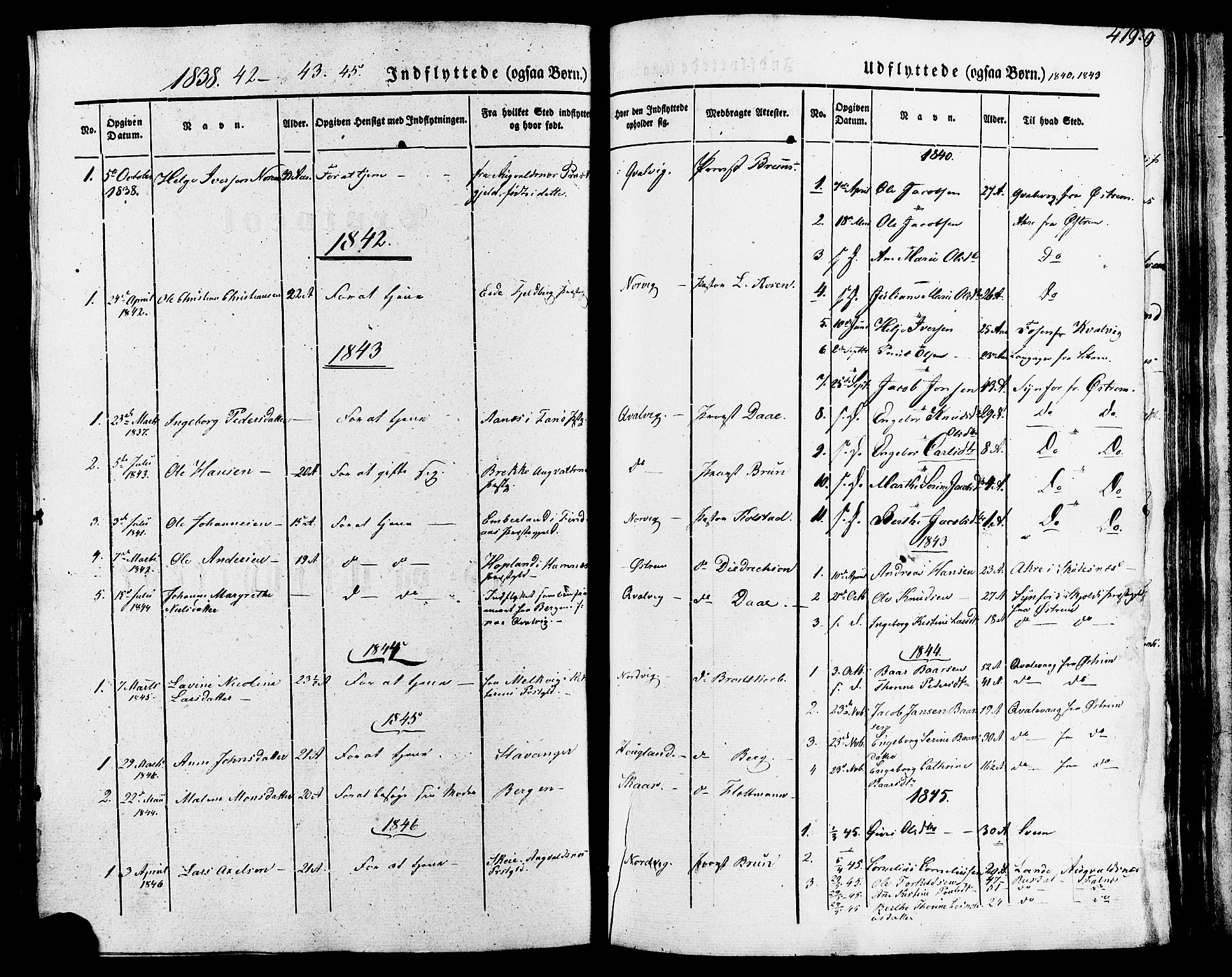 Torvastad sokneprestkontor, SAST/A -101857/H/Ha/Haa/L0007: Parish register (official) no. A 7, 1838-1882, p. 419