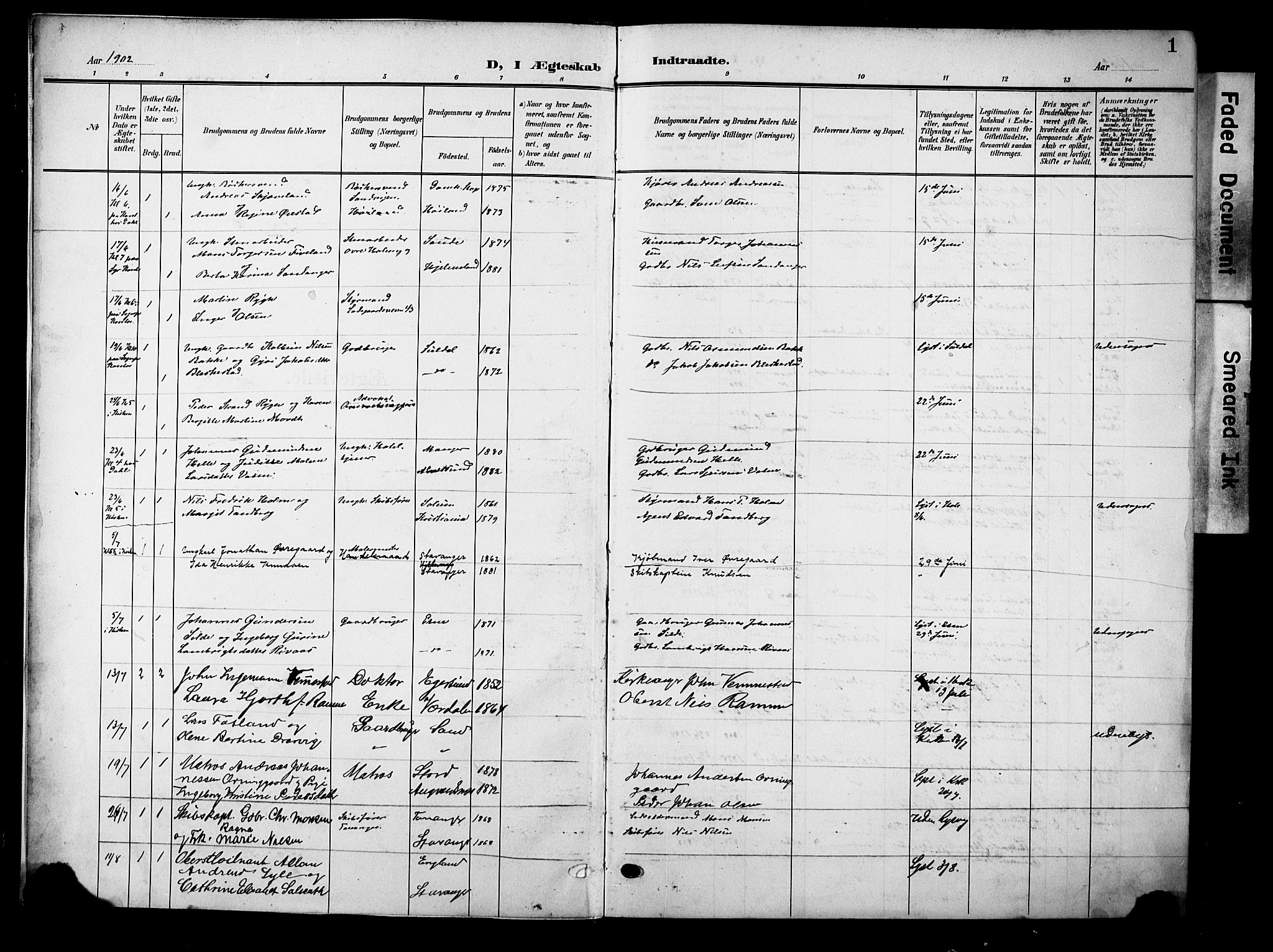 Domkirken sokneprestkontor, SAST/A-101812/001/30/30BB/L0017: Parish register (copy) no. B 17, 1902-1921, p. 1