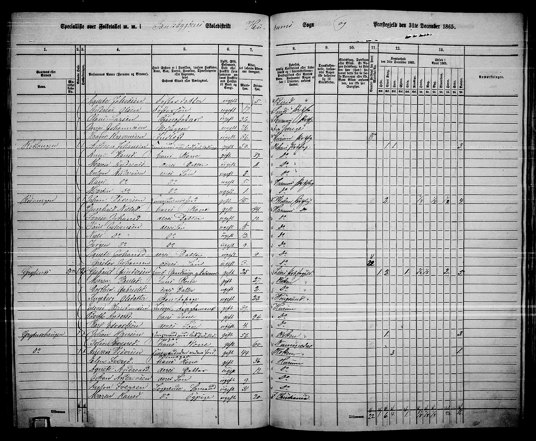 RA, 1865 census for Hurum, 1865, p. 83