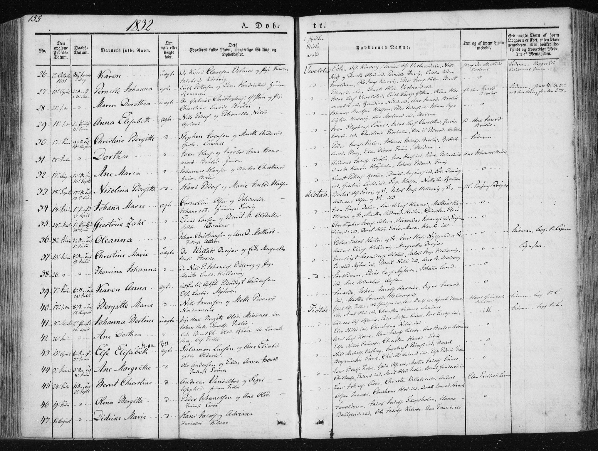 Ministerialprotokoller, klokkerbøker og fødselsregistre - Nordland, AV/SAT-A-1459/830/L0446: Parish register (official) no. 830A10, 1831-1865, p. 155