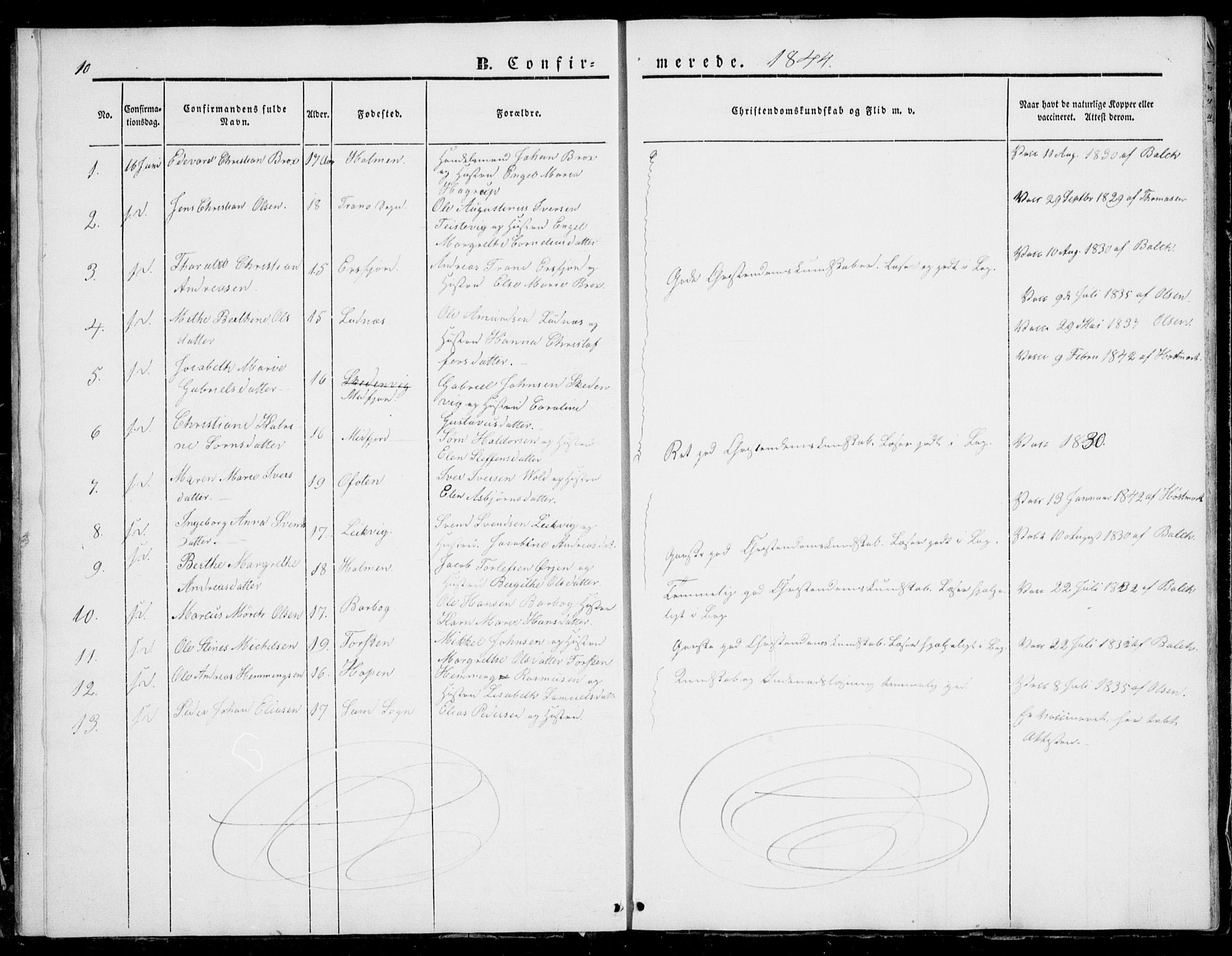 Berg sokneprestkontor, AV/SATØ-S-1318/G/Ga/Gab/L0001klokker: Parish register (copy) no. 1, 1843-1851, p. 10