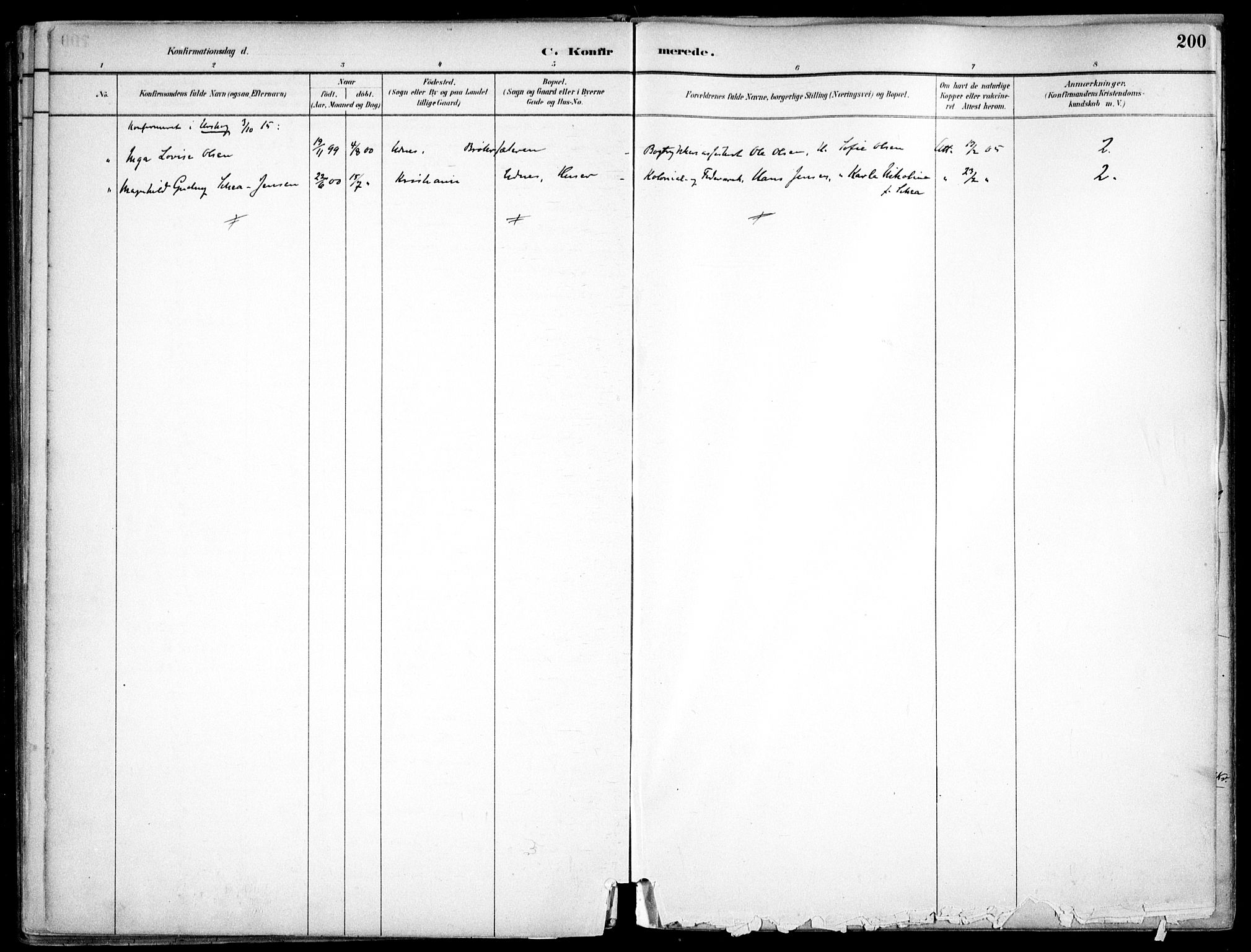 Nes prestekontor Kirkebøker, AV/SAO-A-10410/F/Fc/L0002: Parish register (official) no. IIi 2, 1882-1916, p. 200