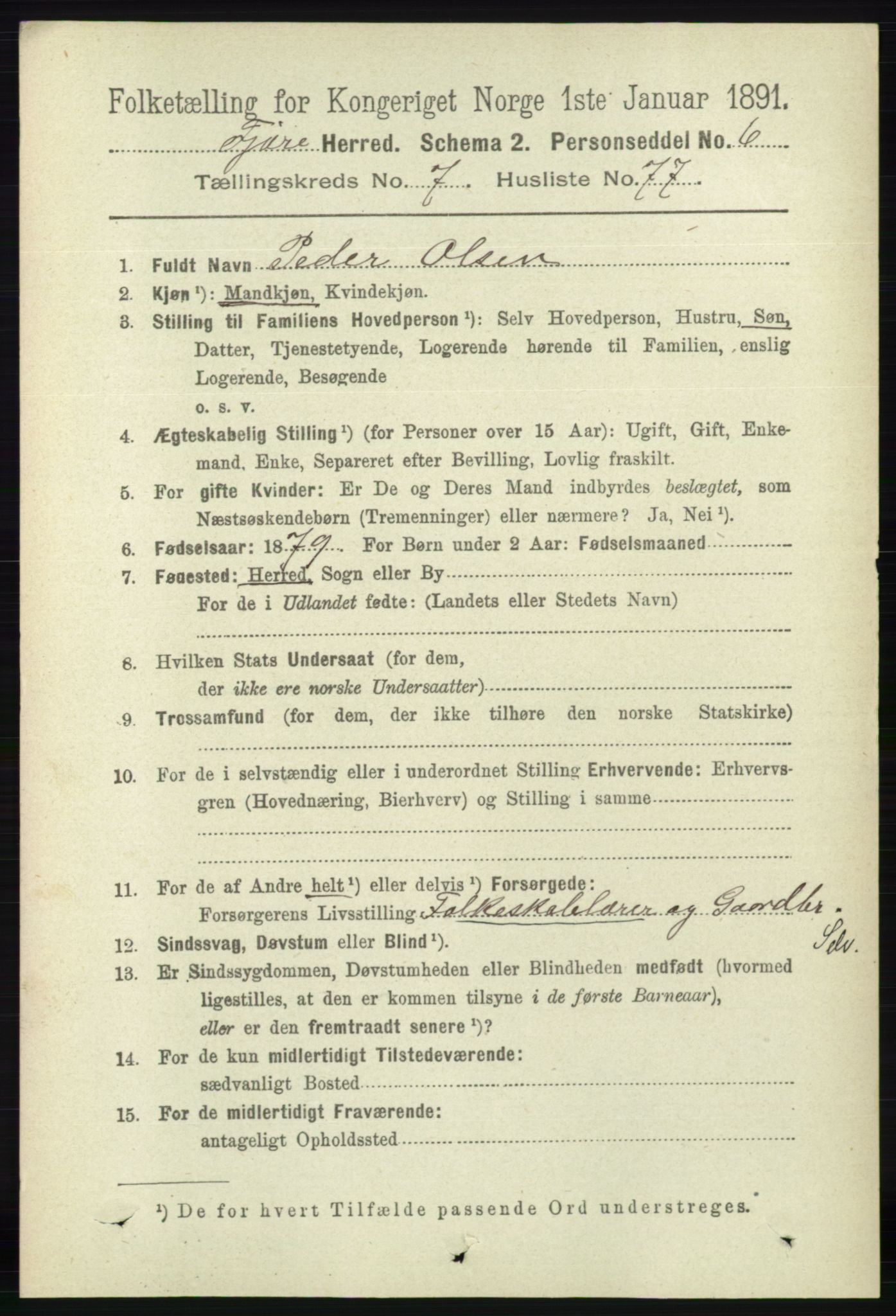 RA, 1891 census for 0923 Fjære, 1891, p. 3669