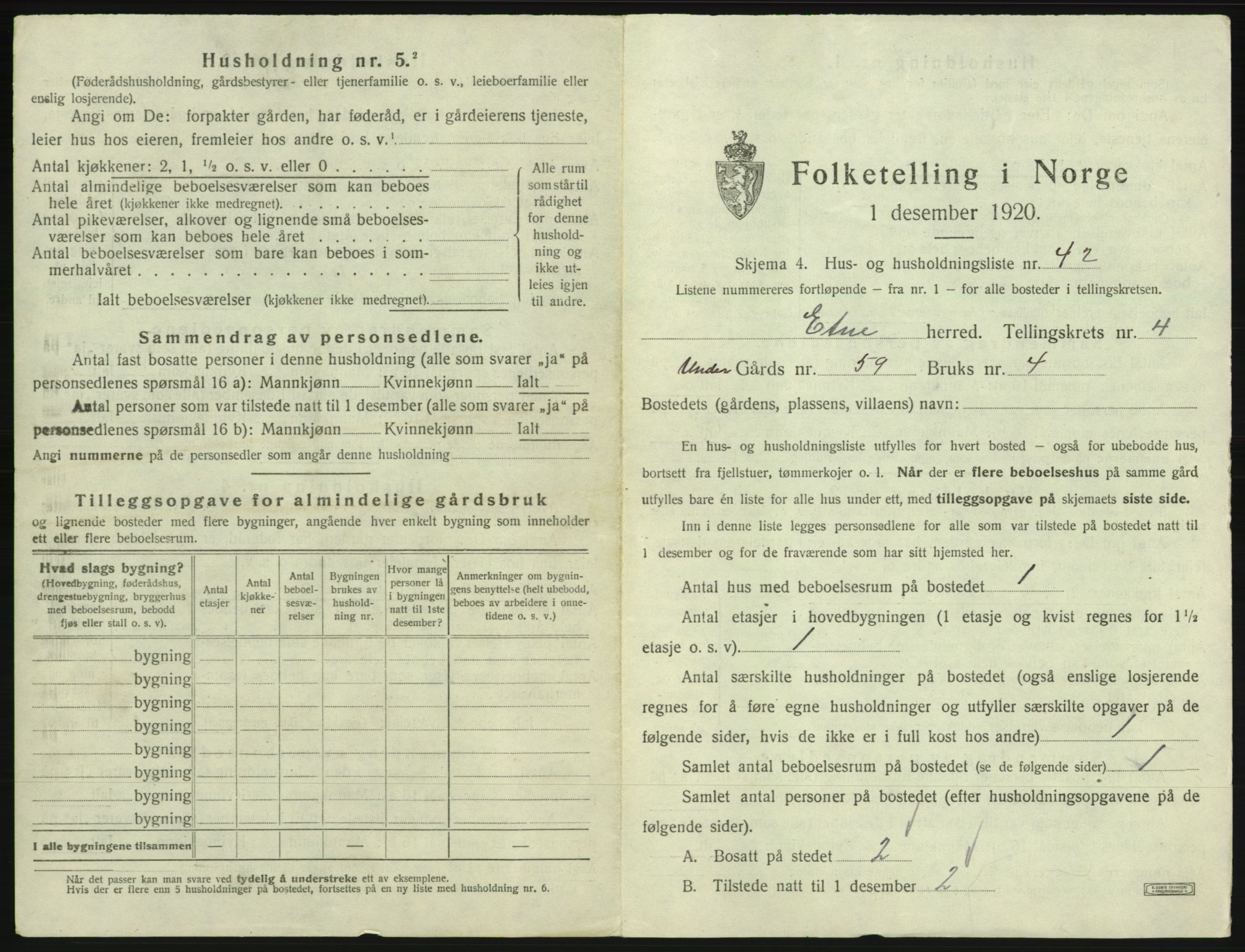 SAB, 1920 census for Etne, 1920, p. 348