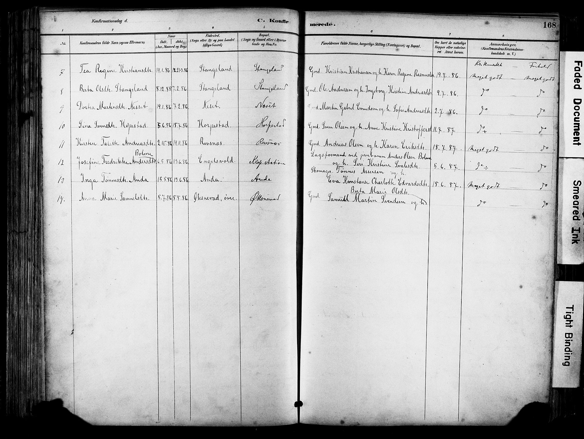 Klepp sokneprestkontor, SAST/A-101803/001/3/30BA/L0009: Parish register (official) no. A 7, 1886-1915, p. 168
