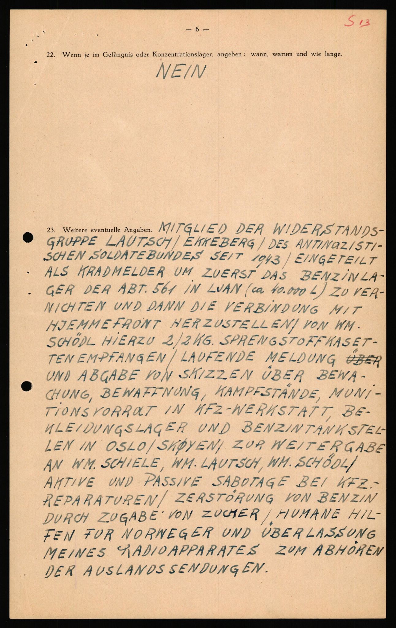 Forsvaret, Forsvarets overkommando II, AV/RA-RAFA-3915/D/Db/L0040: CI Questionaires. Tyske okkupasjonsstyrker i Norge. Østerrikere., 1945-1946, p. 248