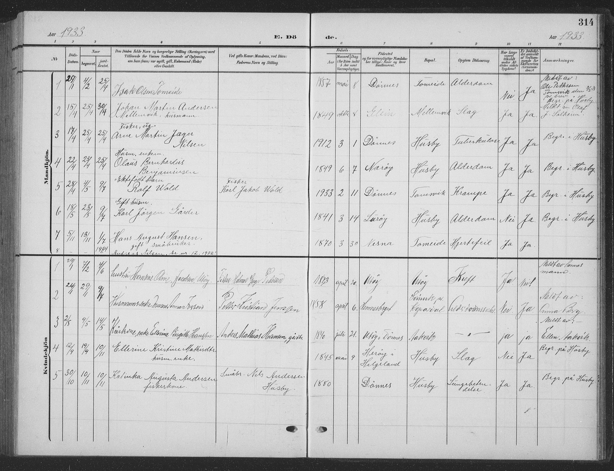 Ministerialprotokoller, klokkerbøker og fødselsregistre - Nordland, SAT/A-1459/835/L0533: Parish register (copy) no. 835C05, 1906-1939, p. 314