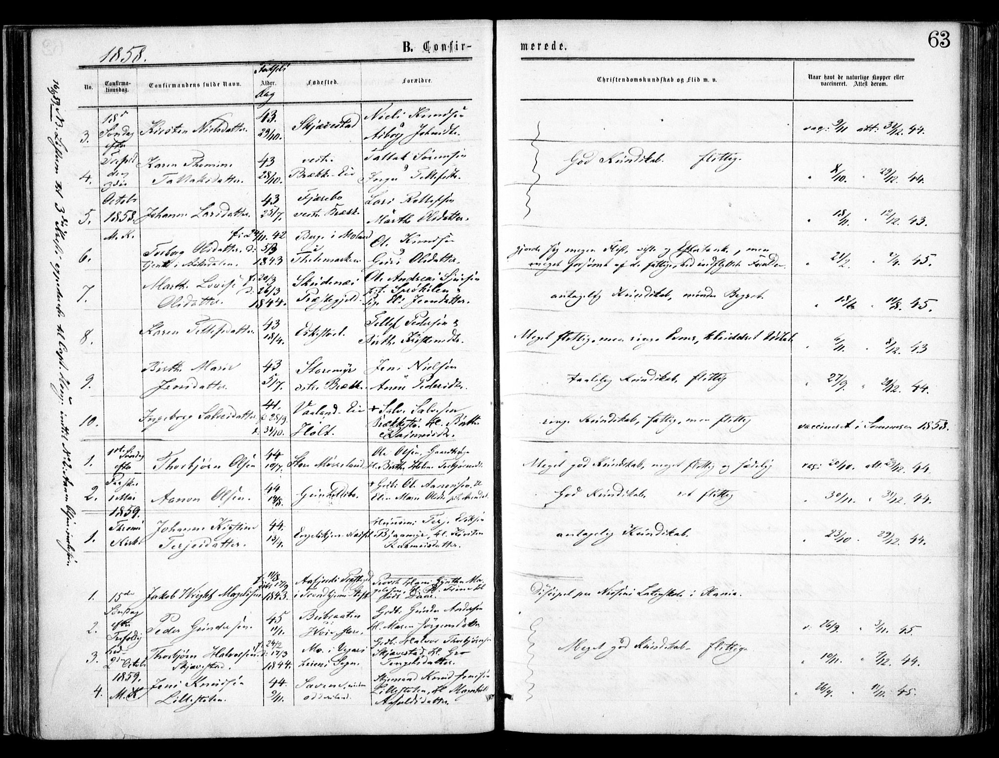 Austre Moland sokneprestkontor, SAK/1111-0001/F/Fa/Faa/L0008: Parish register (official) no. A 8, 1858-1868, p. 63