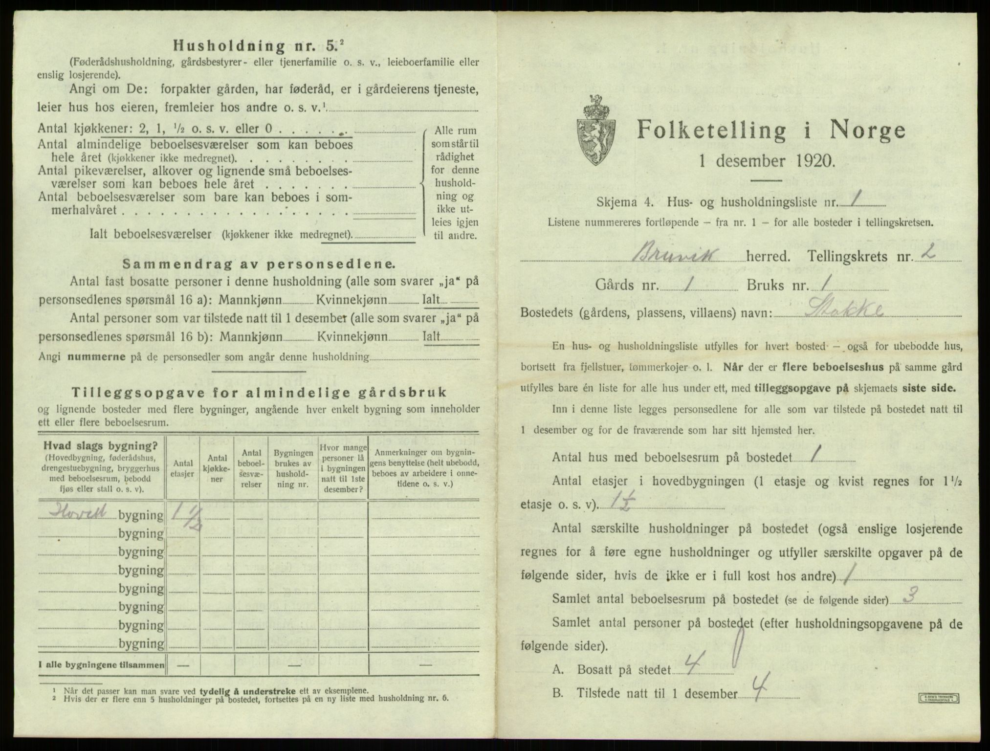 SAB, 1920 census for Bruvik, 1920, p. 98