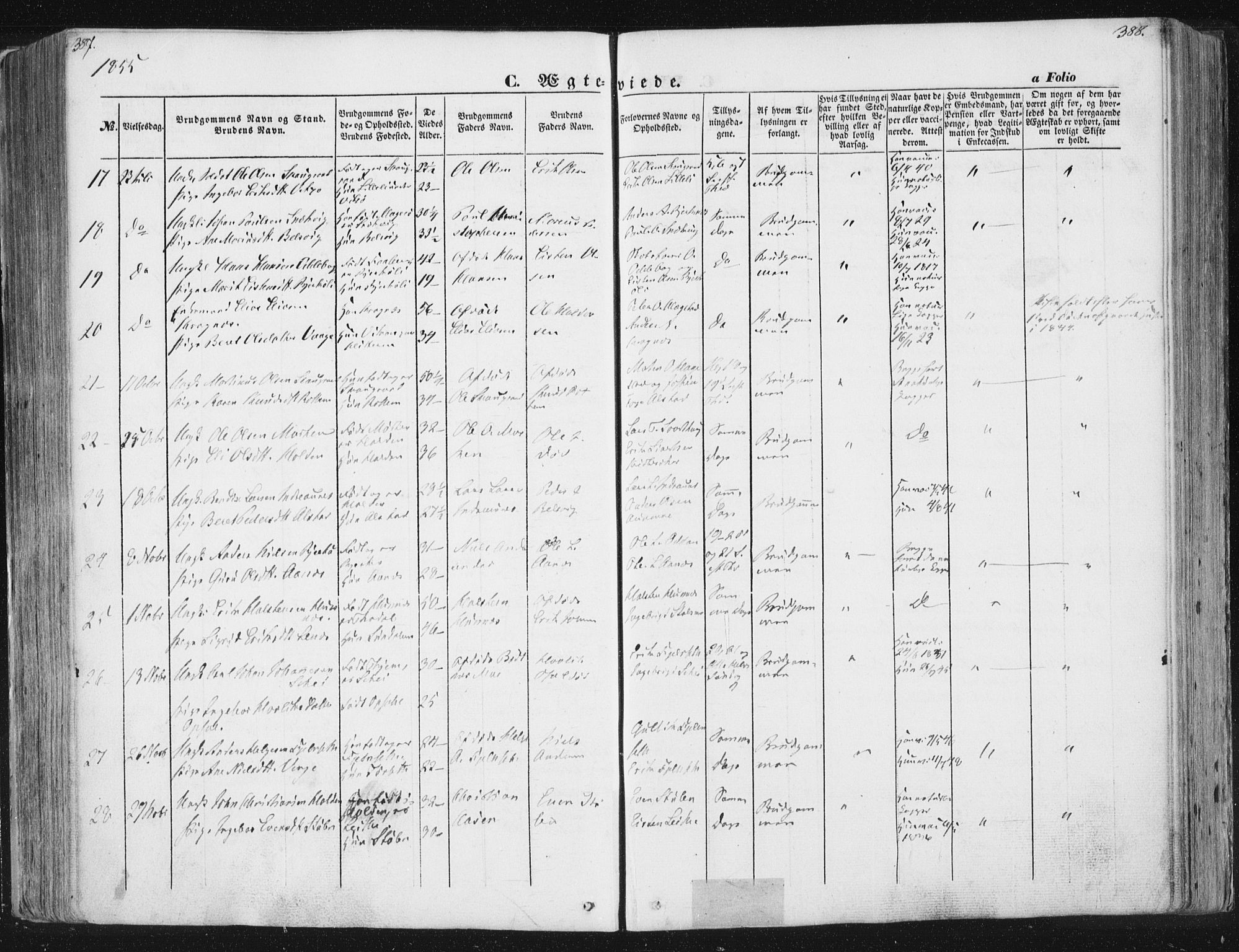 Ministerialprotokoller, klokkerbøker og fødselsregistre - Sør-Trøndelag, SAT/A-1456/630/L0494: Parish register (official) no. 630A07, 1852-1868, p. 387-388
