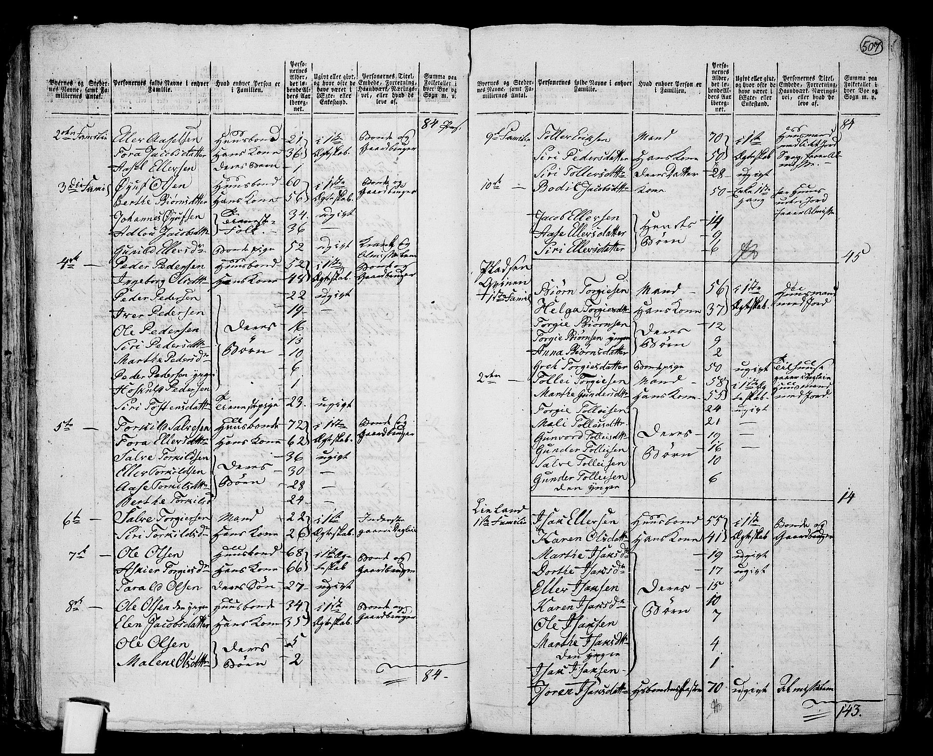 RA, 1801 census for 1045P Bakke, 1801, p. 506b-507a