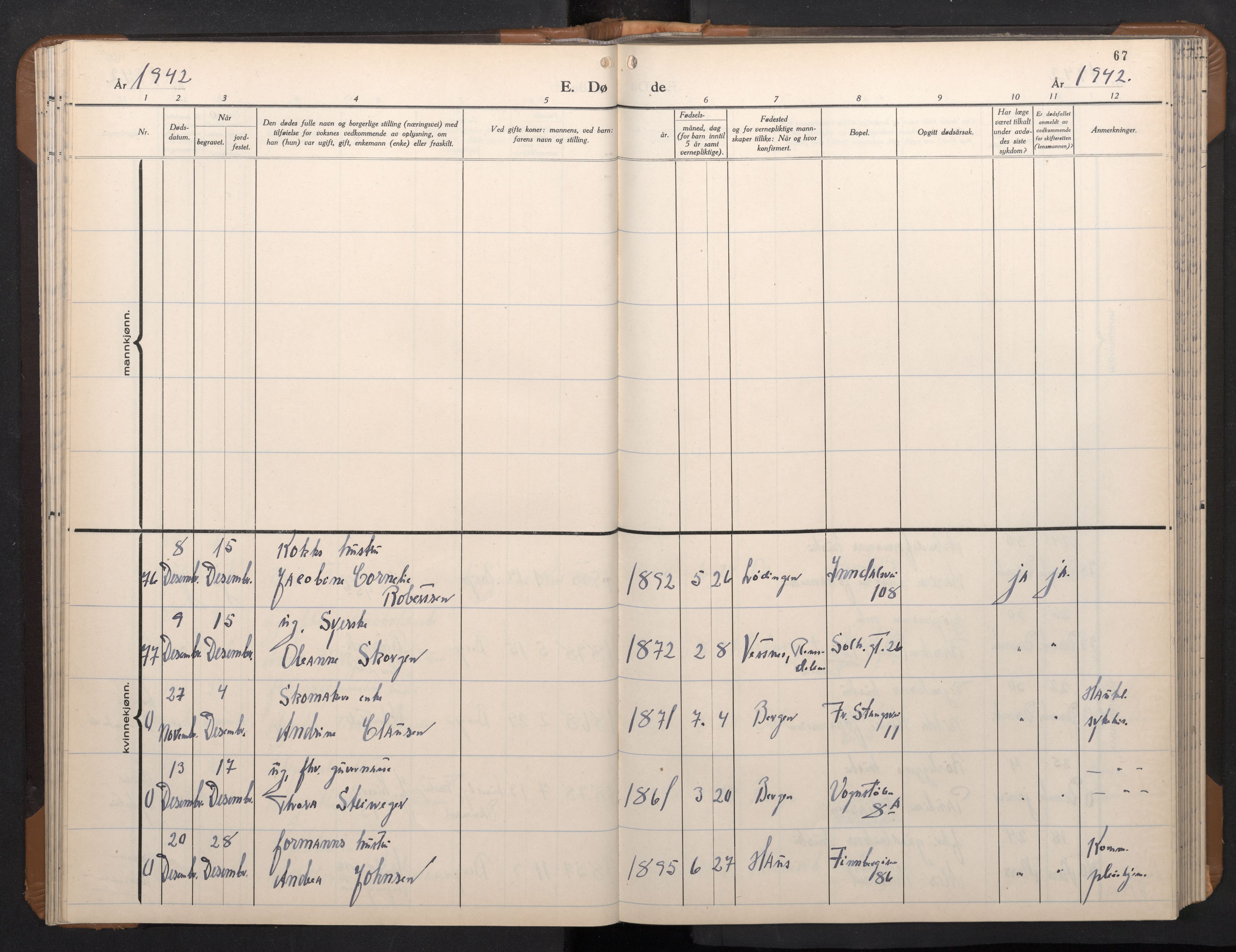 Årstad Sokneprestembete, AV/SAB-A-79301/H/Hab/L0026: Parish register (copy) no. D 3, 1940-1950, p. 66b-67a